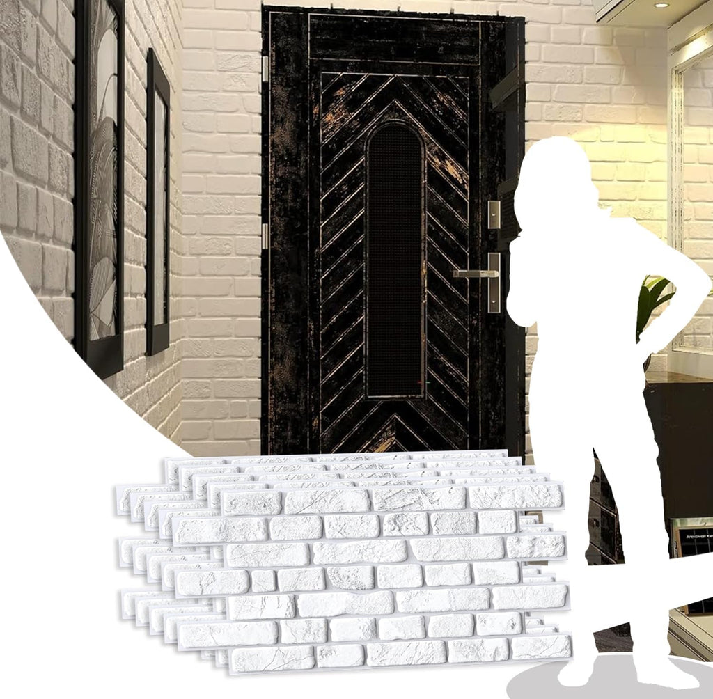 Dundee Deco White Faux Bricks PVC 3D Wall Panel, 3.1 ft X 1.6 ft (95cm X 50cm), Pack of 5, Interior Design Wall Paneling Decor, Total Coverage 25.5 sq. ft. (2.4 sq. m)