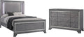 Furniture of America Zenka Wood Frame 2-Piece Bedroom Set, Queen-Size Bed Padded Headboard, 10-Drawer Dresser, Felt-Lined Top Storage, Box Spring Required, Light Gray