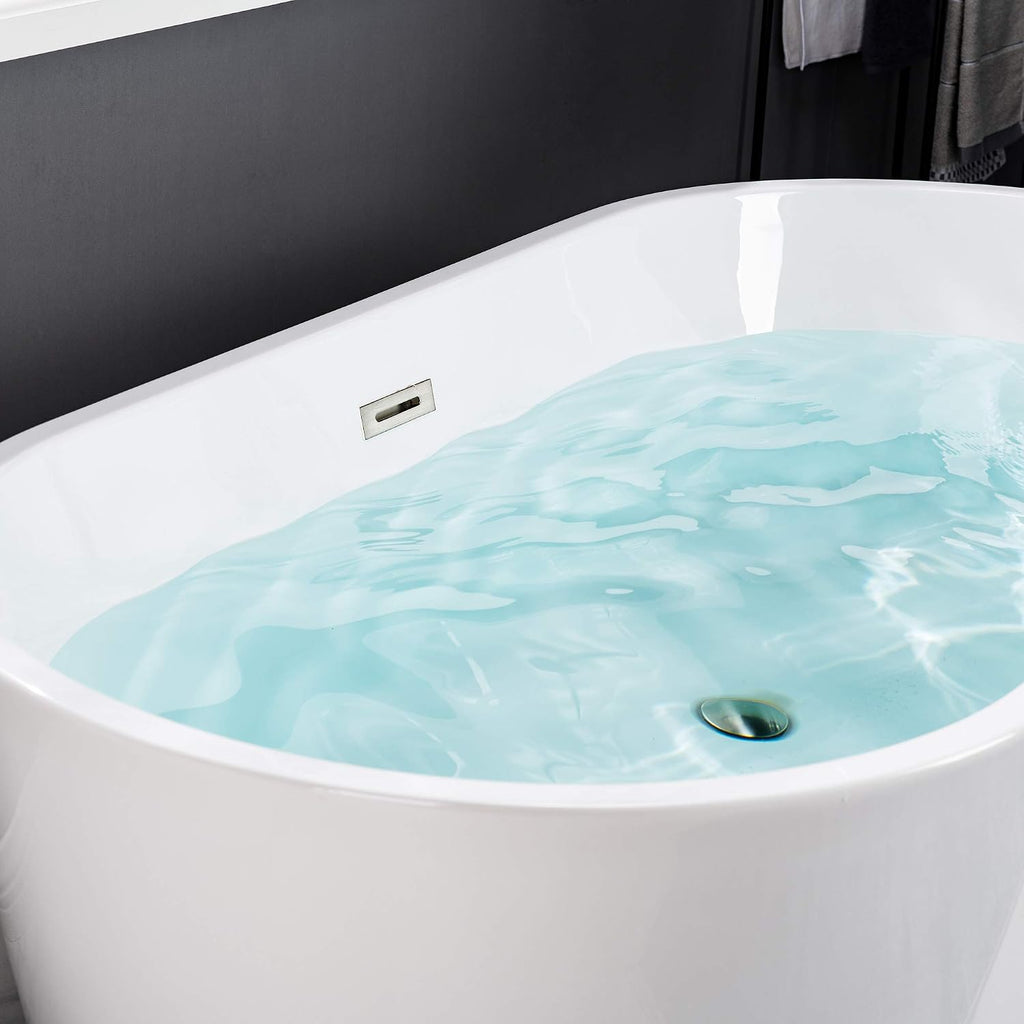 WOODBRIDGE 59' Acrylic Freestanding Bathtub Contemporary Soaking Tub, White Acrylic,Chrome Drain/Overflow,B 0014-C