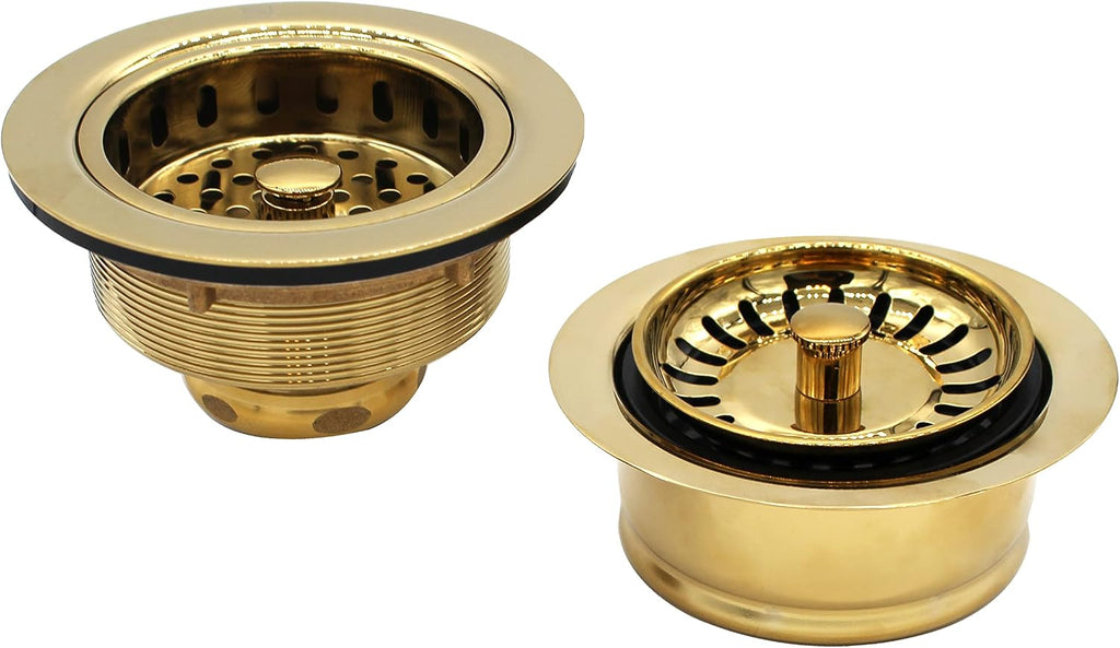 Westbrass CO2165S-01 COMBO PACK 3-1/2' Post Style Large Kitchen Sink Basket Strainer and Waste Disposal Drain Flange with Basket Strainer, Polished Brass