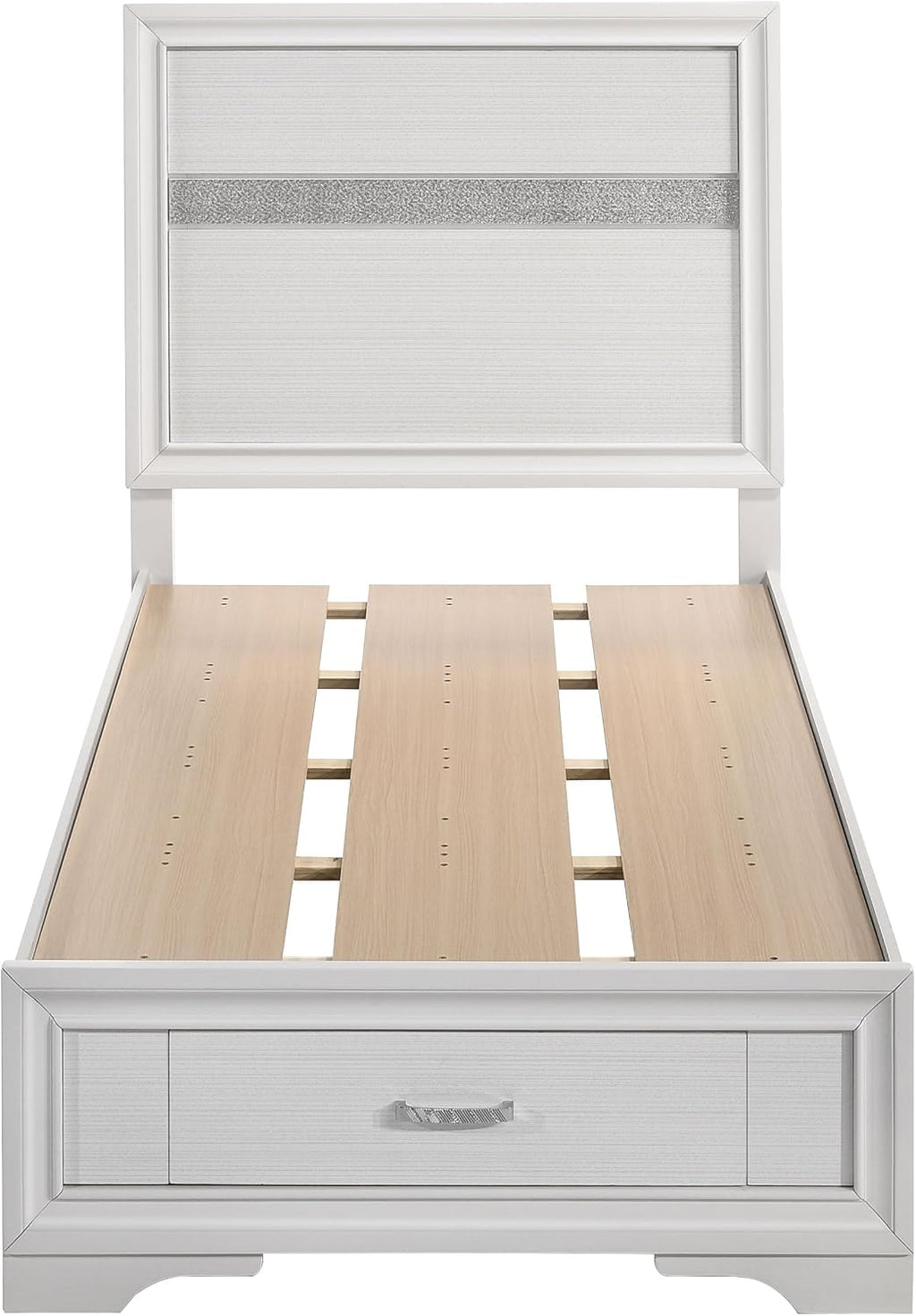 Coaster Home Furnishings Miranda Contemporary 4-Piece Bedroom Set Twin Size Storage Panel Bed Frame 50-inch Headboard White 205111T-S4