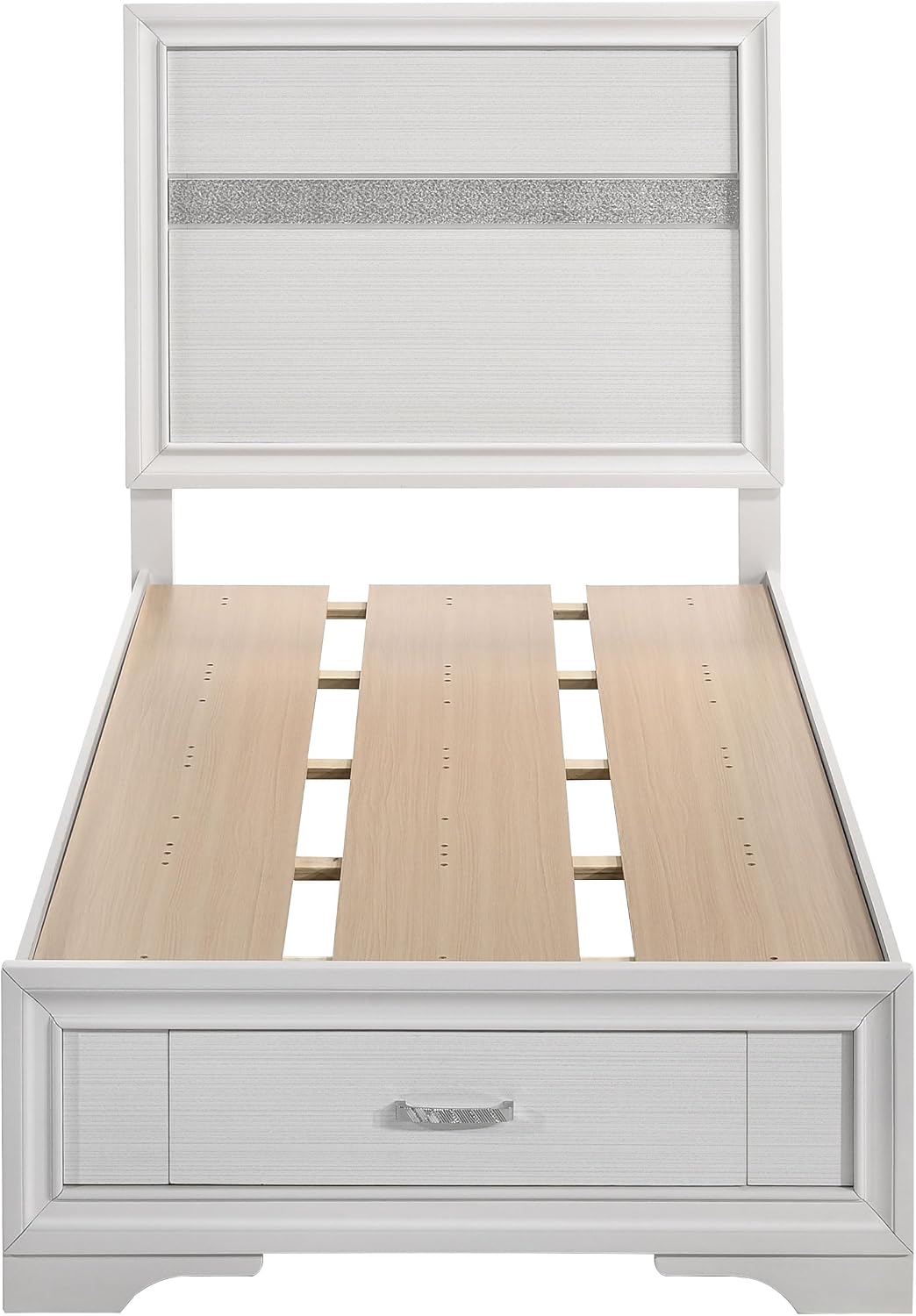 Coaster Home Furnishings Miranda Contemporary 4-Piece Bedroom Set Twin Size Storage Panel Bed Frame 50-inch Headboard White 205111T-S4