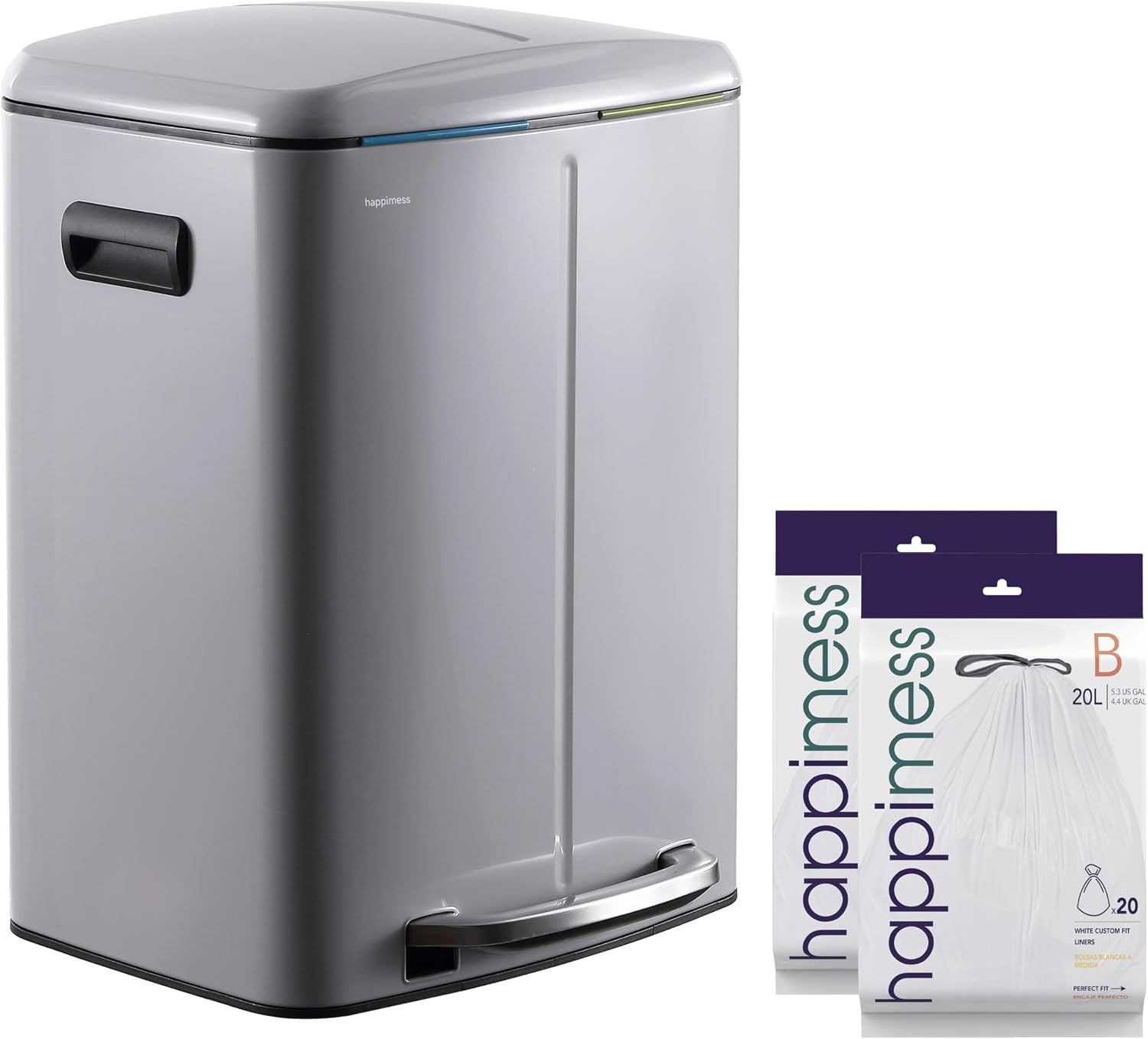happimess HPM1005I Marco Rectangular 10.6-Gallon Double Bucket Trash Can with Soft-Close Lid, Fog Gray, Fingerprint Resistant, Modern, Minimalistic for Home, Kitchen, Office, Bedroom, Bathroom