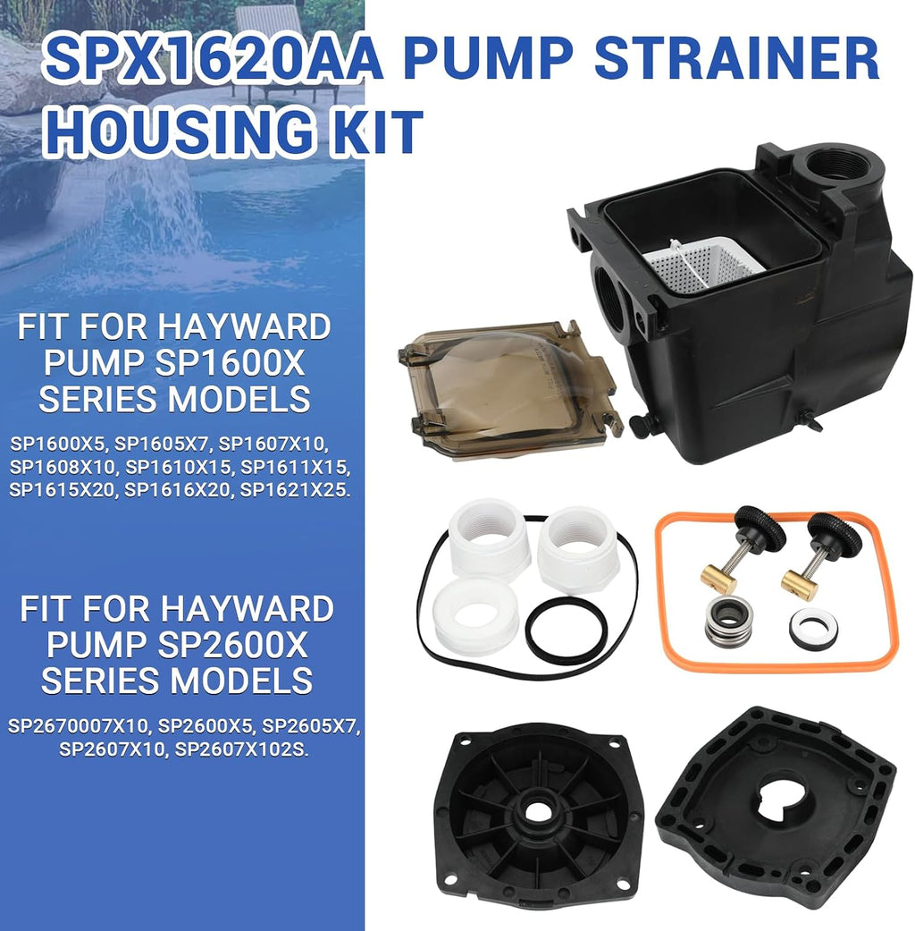 SPX1620AA Pump Strainer Housing 2-Inch by 2-Inch Compatible with Hayward Super Pump SP1600X SP2600X Series w/Seal Plate, Mounting Plate SPX1600F5 SPX2600E5, Strainer Basket and Seal Kit
