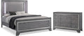 Furniture of America Zenka Wood Frame 2-Piece Bedroom Set, California King-Size Bed with Lighted & Padded Headboard, 10-Drawer Dresser, Felt-Lined Top Storage, Box Spring Required, Light Gray