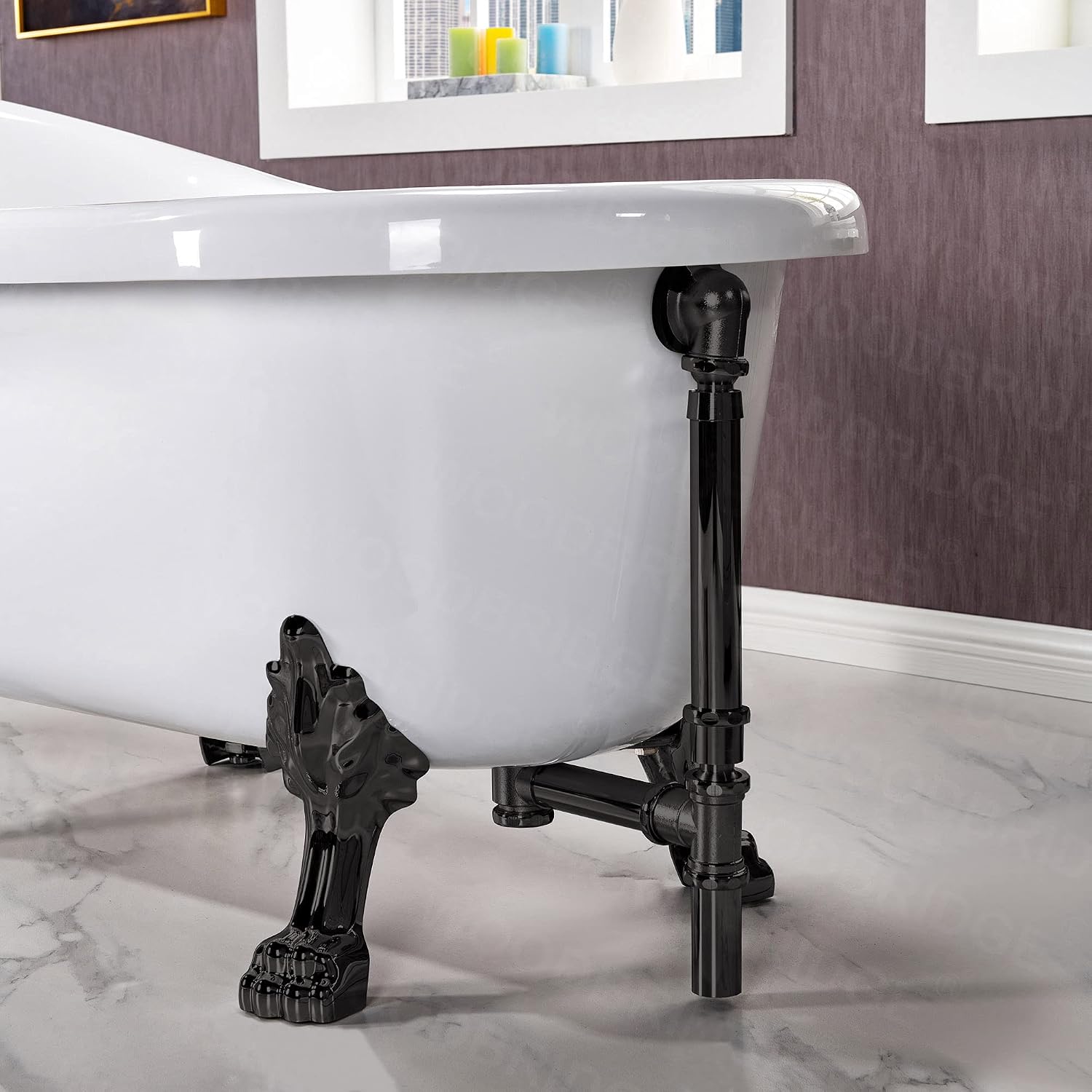 WOODBRIDGE 67' Heavy Duty Acrylic Slipper Clawfoot Bath Tub with Matte Black Feet + Matte Black Drain &Overflow