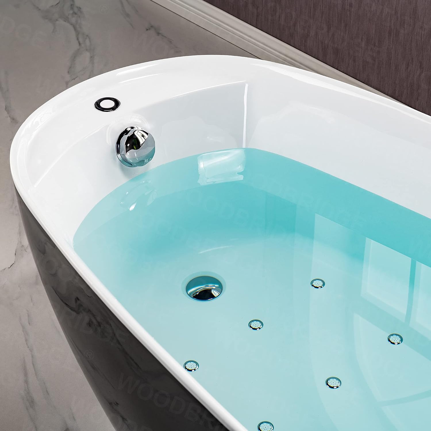 WOODBRIDGE 67' Air Bubble Freestanding Bathtub with Chrome Overflow and Drain,Black Air Bubble Tub