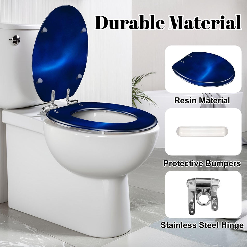 Elongated Toilet Seat Dark royal blue gradient mesh seamless bg overlay noisy texture Silk Resin Toilet Seat Slow Quiet Close Lid with Quick-Release Hinges Cover Bumpers Easy to Clean Install