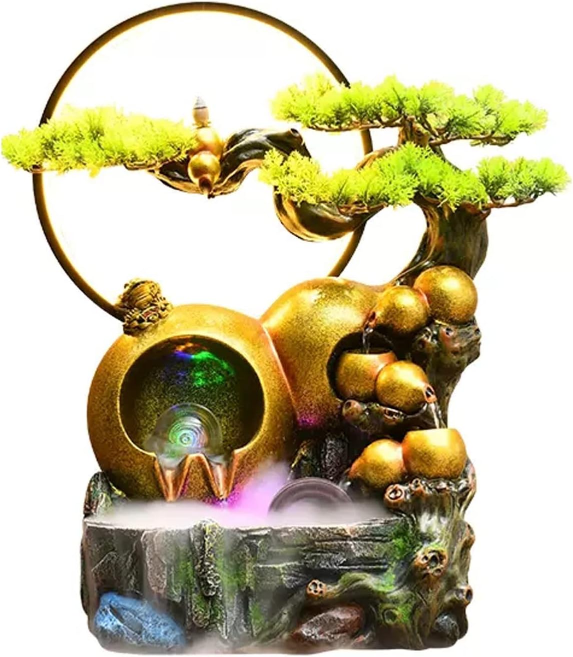 HIHELO Desktop Fountain Tabletop Fountain Resin Relaxation Meditation Fountain Tabletop Fountain Indoor Waterfall Feature for Home Office Decor Water Fountain Outdoor (Size : Large)