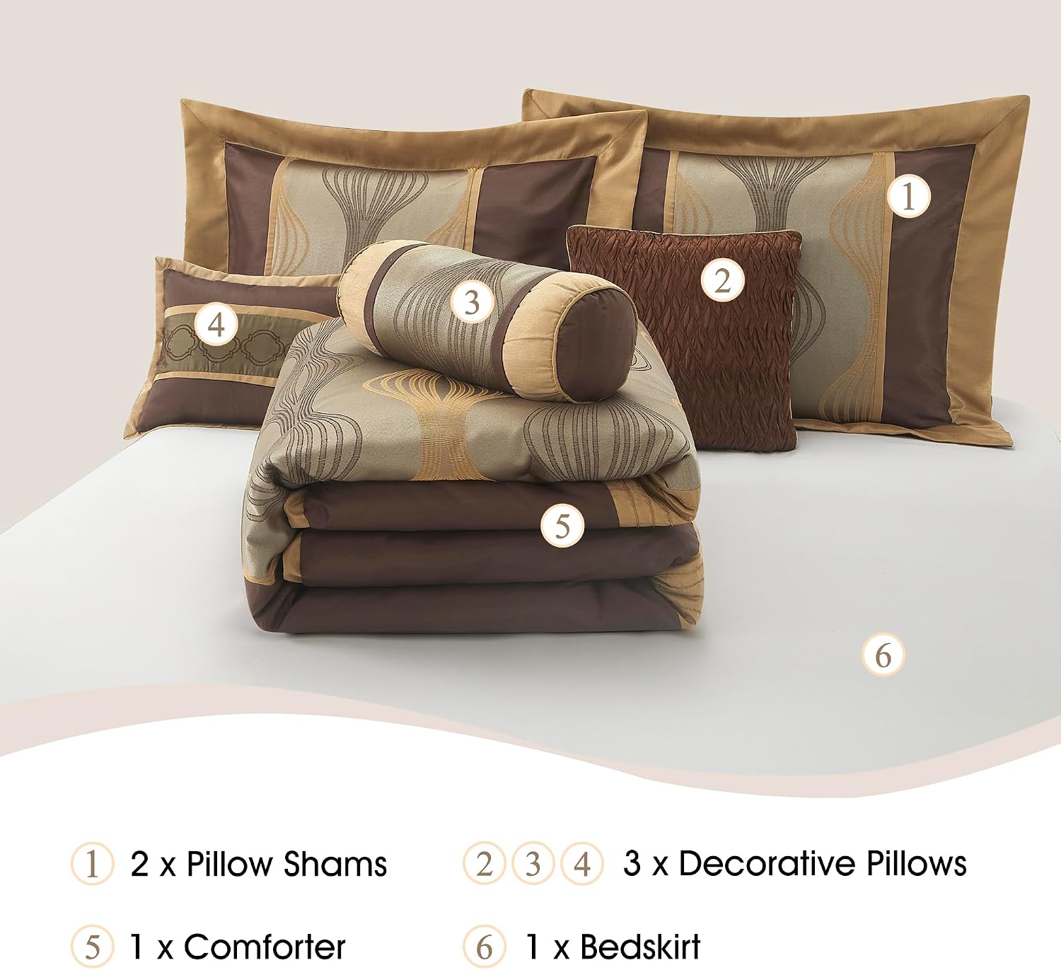 Stratford Park Elegant Brown Comforter Set Queen 7 Piece Bed in a Bag, Striped, Jacquard Bedding Set All Season, Matching Decorative Pillows, Pillow Sham