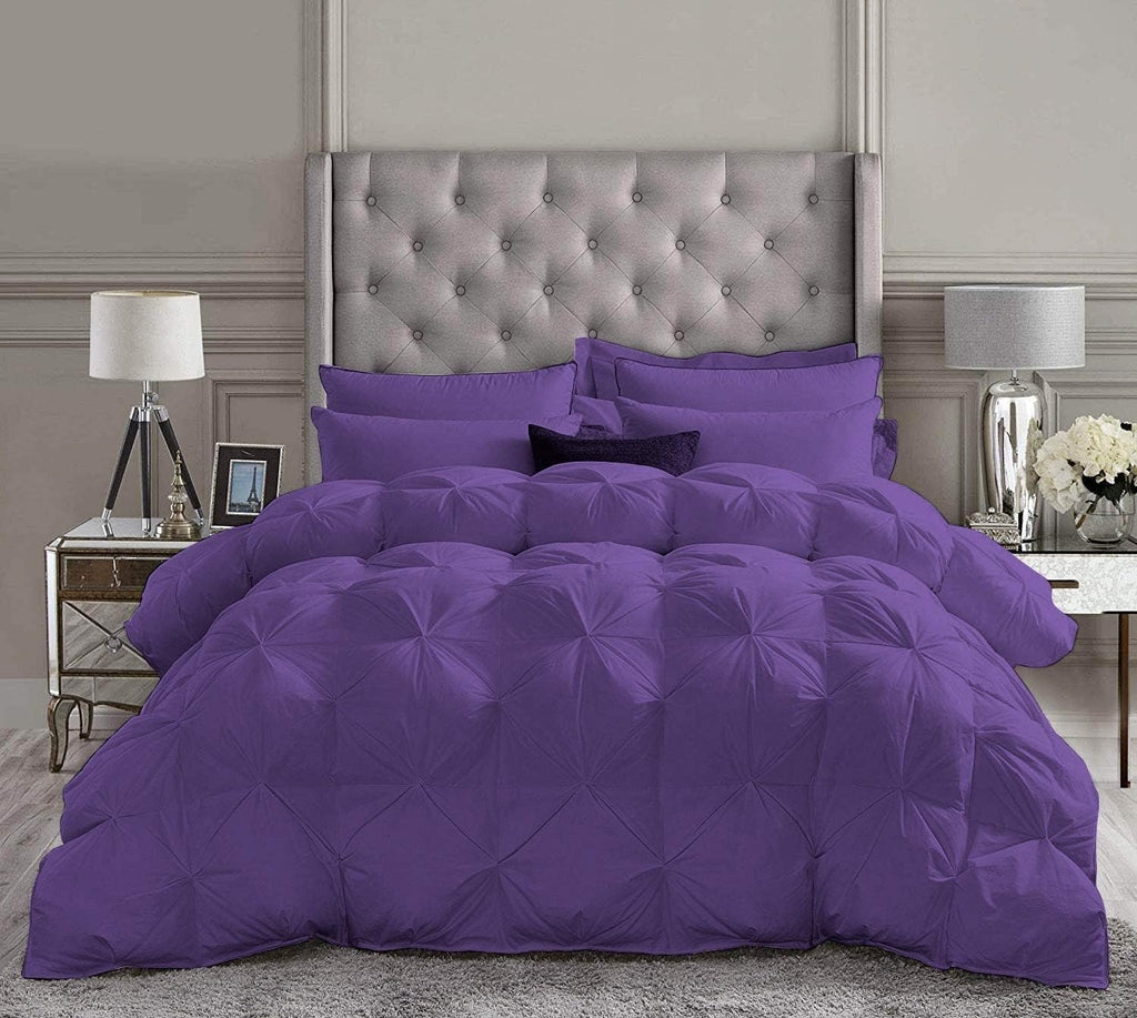 Pinch Pleated Egg Plant 5 Piece Soft 500 GSM California Queen Size Comforter Set (Comforter + 4 Pillowcases) 1000 Series Egyptian Cotton Comforter Set