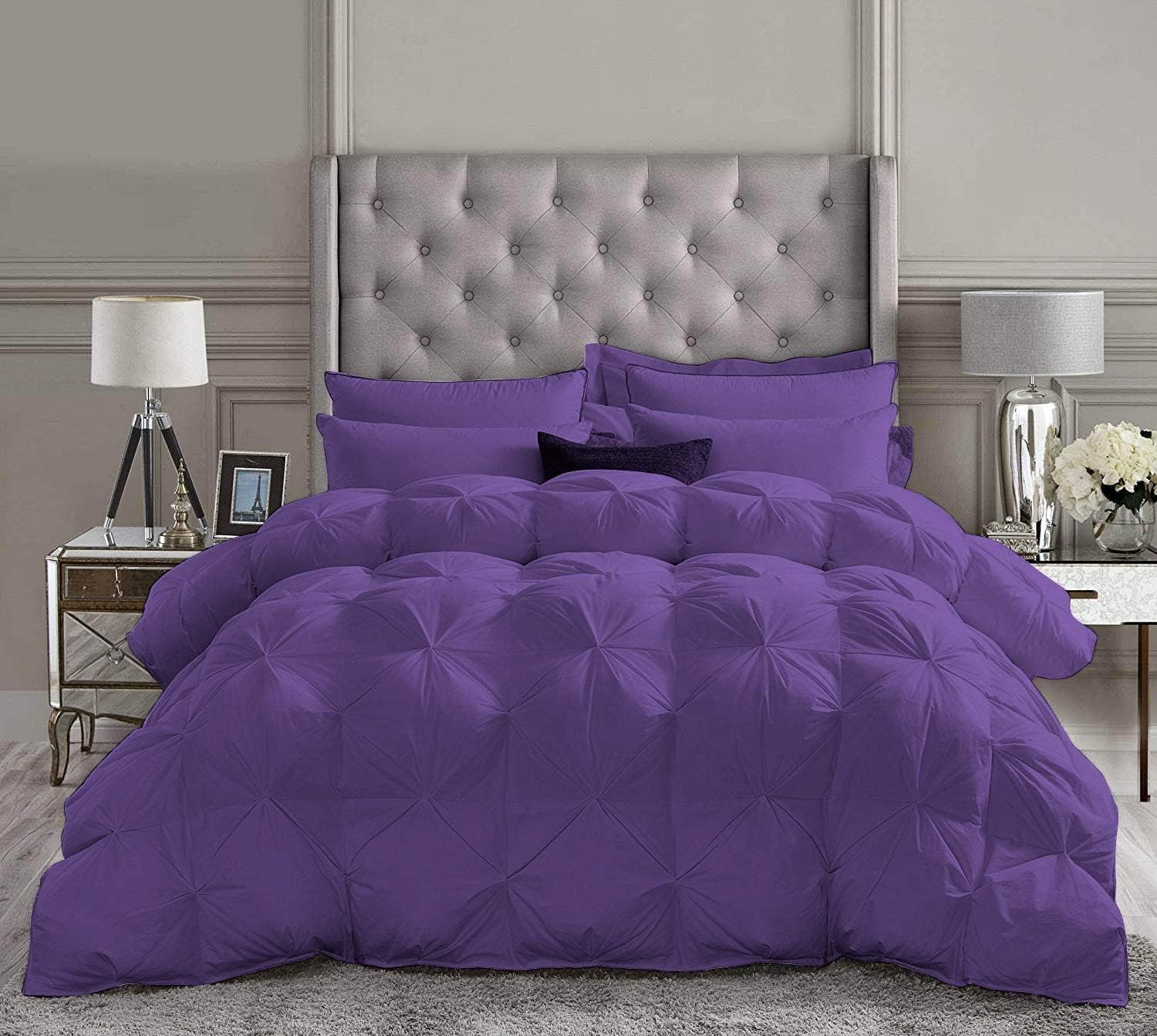 Pinch Pleated Egg Plant 5 Piece Soft 500 GSM California Queen Size Comforter Set (Comforter + 4 Pillowcases) 1000 Series Egyptian Cotton Comforter Set