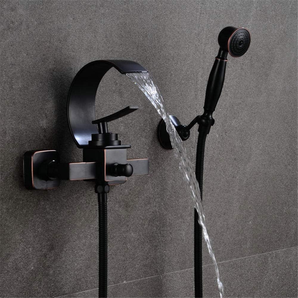 Shower System Waterfall Bathtub Shower Faucet Set Black Bathtub Mixer Tap Dual Contral Shower Wall Mounted Shower Faucet-Black