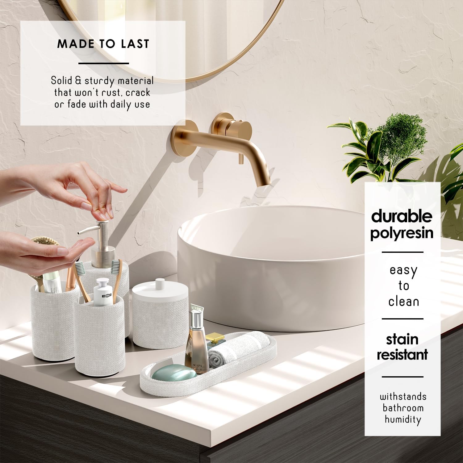 Hearth & Harbor White Bathroom Set - Bathroom Sets with Shower Curtain and Rugs, 21PC Bathroom Accessory Set, Shower Curtain Set with Soap Dispenser & Toothbrush Holder