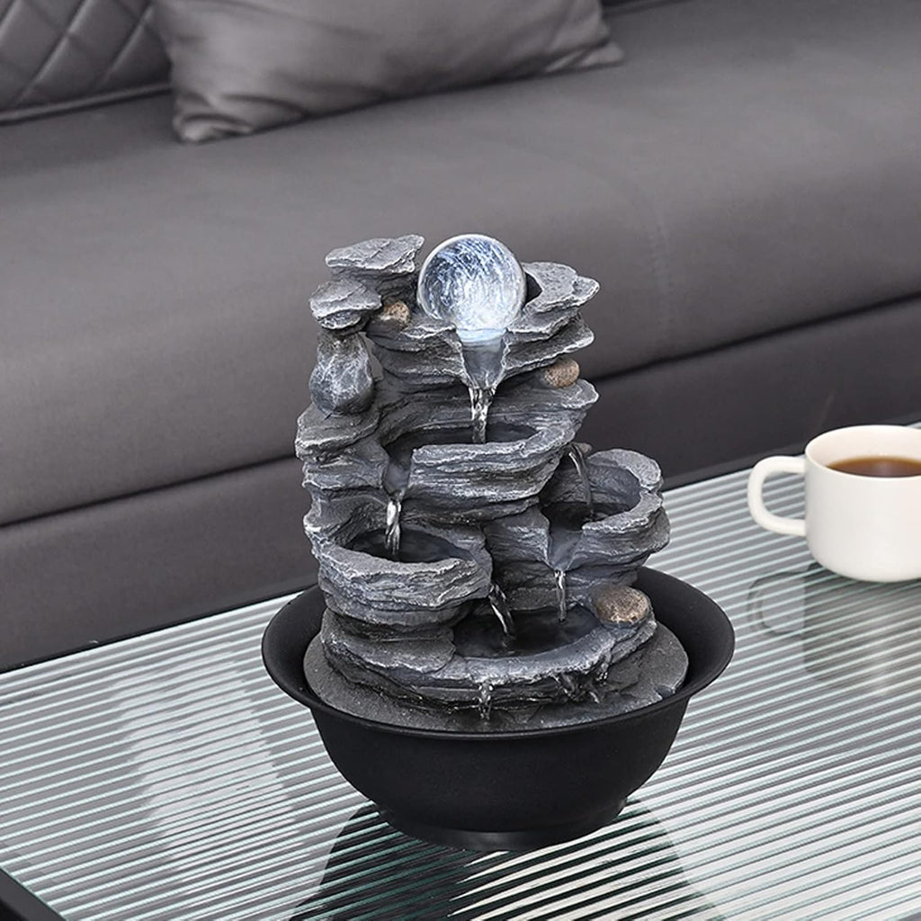 HIHELO Desktop Fountain Tabletop Fountain Resin Laminated Rock Waterfall Zen Meditation Fountain Indoor Desktop Fountain for Office Home Bedroom Water Fountain Outdoor