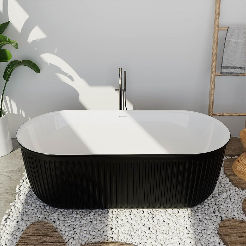67' Freestanding Bathtub Double Ended Shape,Painted Ripple Bathtub，Soaking Tub with Integrated Slotted Overflow, Toe-Tap Chrome Drain, cUPC Certified,Black
