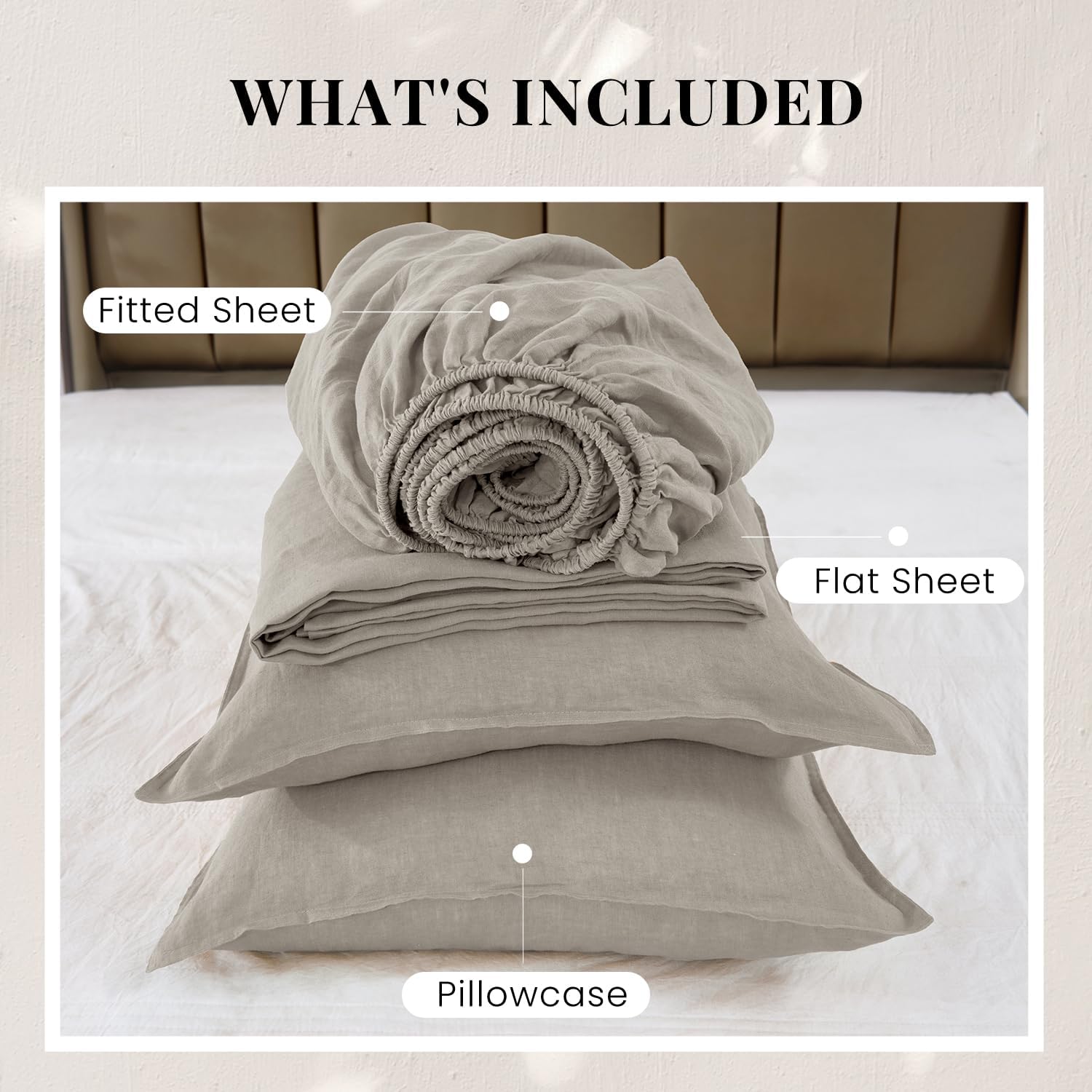 S VICTORY SYMBOL 100% Organic Linen Sheets Set Twin XL Size,Stone Washed French Natural Flax Bed Sheets 3Pcs(1 Pillowcase,1 Fitted Sheet,1 Flat Sheet) Ultra Soft Breathable Bedding Set,Khaki Linen