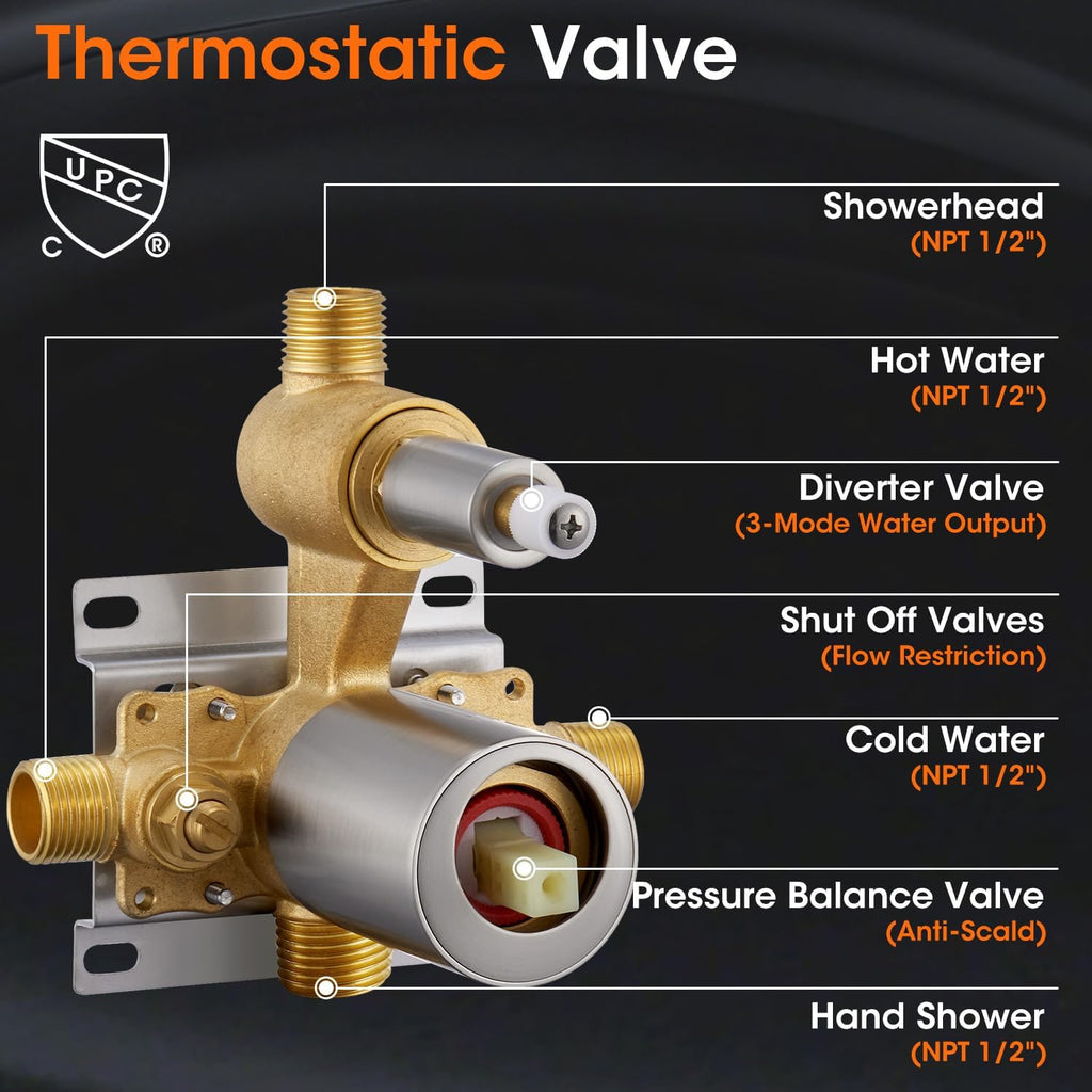 Rainfall Shower System Shower Faucet Set with Rain Shower Head and Handheld Spray Wall Mounted Bathroom Luxury Mixer Combo Set Rough-in Valve Body and Trim Included 9 inch Brushed Nickel