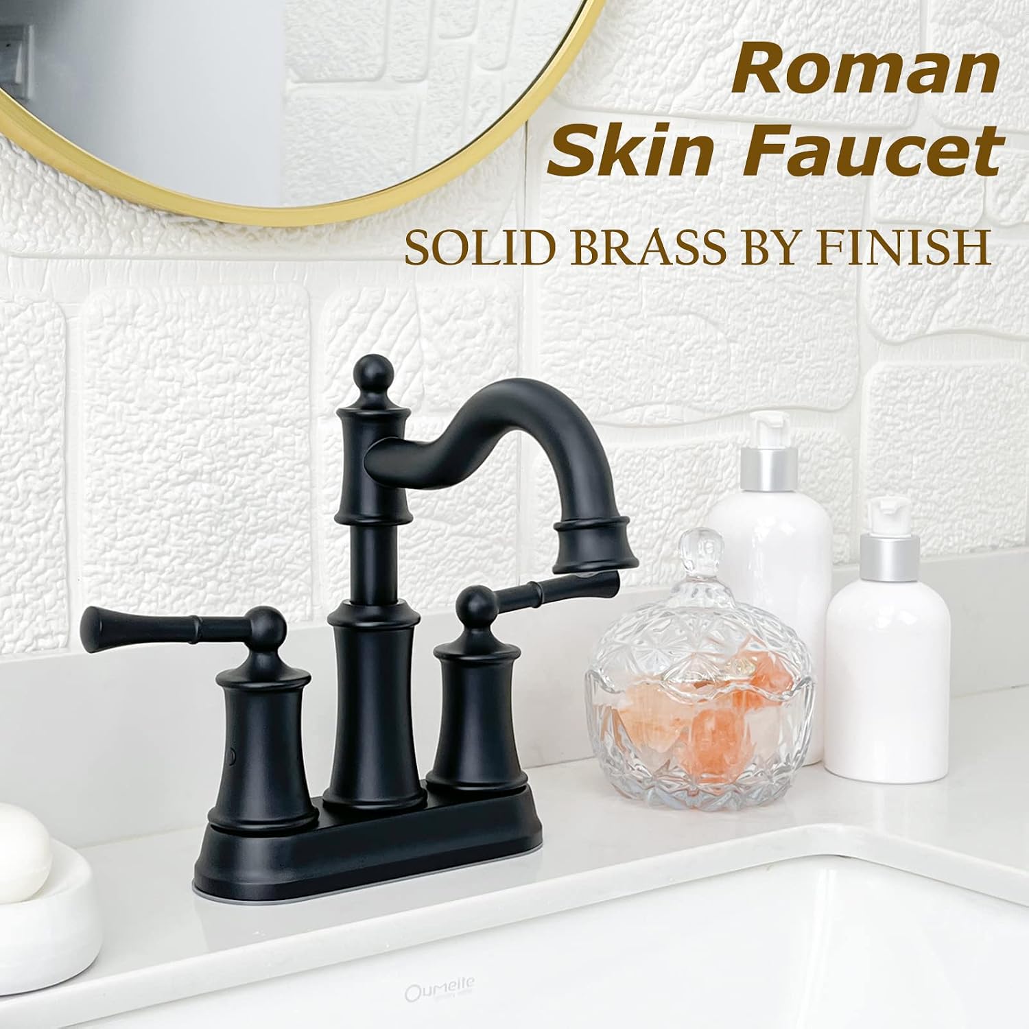 Roman Bathroom Faucet Set, Centerset Sink Faucet 2 Hole with Pop Up Drain, Free Standing Tub Faucet Filler with High Pressure Handheld Shower, Matte Black