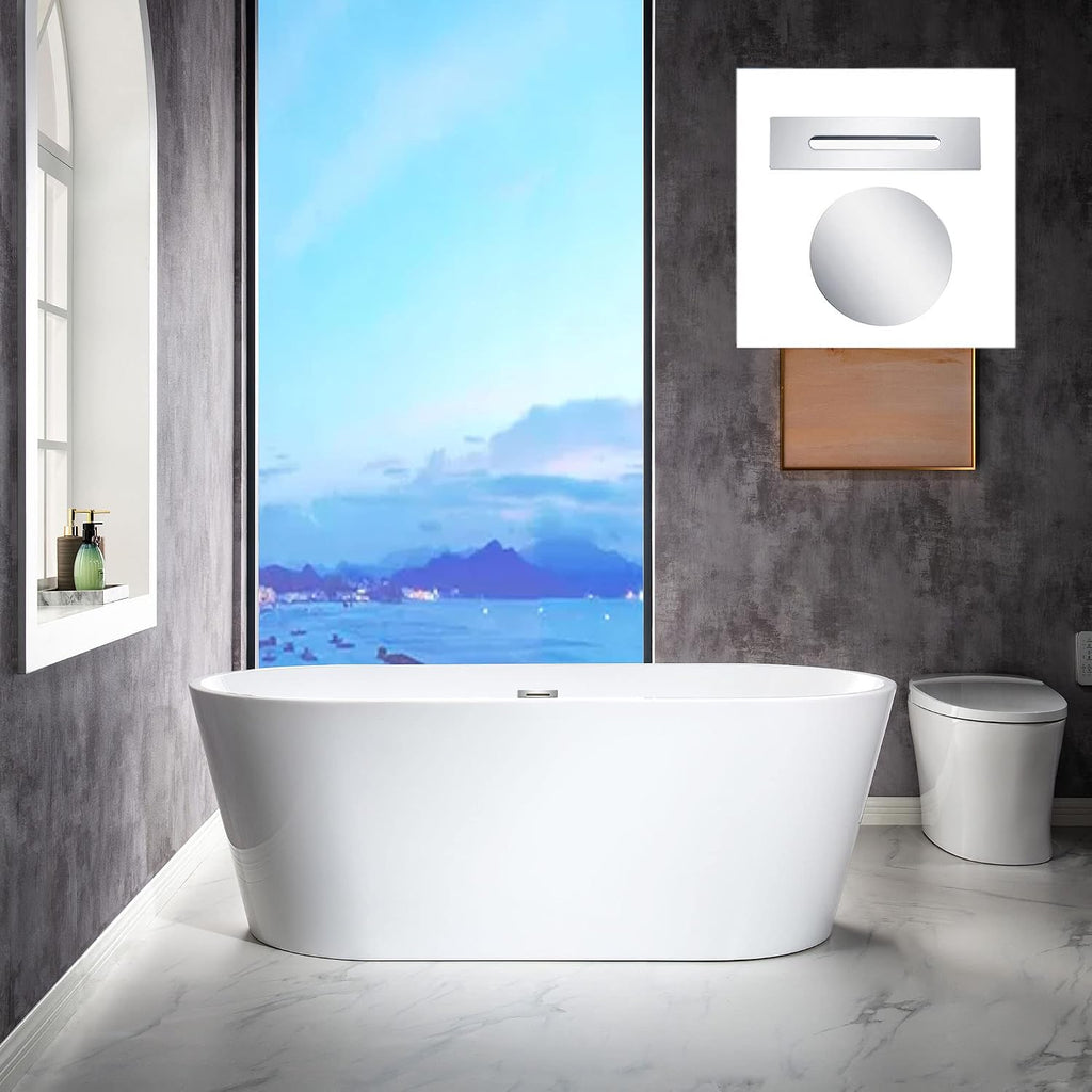 WOODBRIDGE 67' Acrylic Freestanding Bathtub Contemporary Soaking White Tub with Chrome Overflow and Drain，B0013-CH
