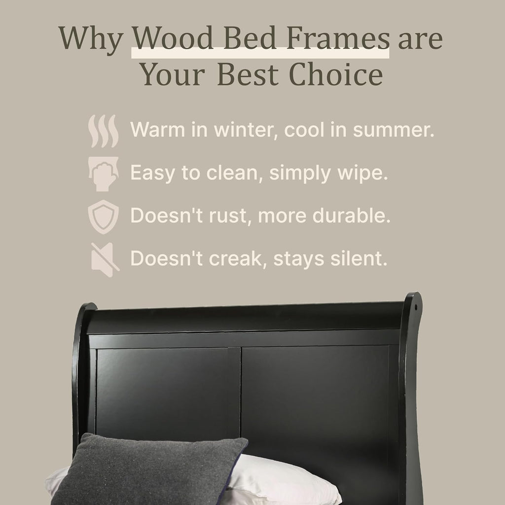 Furniture of America Louis Philippe Traditional Wood Bed Frame with Headboard and Footboard, Elegant Sleigh Design Bedframe for Bedroom, Guest Room, Easy Assembly, Box Spring Required, Full, Black