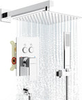 Shower System Shower Faucet Set with Push-Button Diverter and Wall Supply Elbow 10 Inch Shower Head Polished Chrome