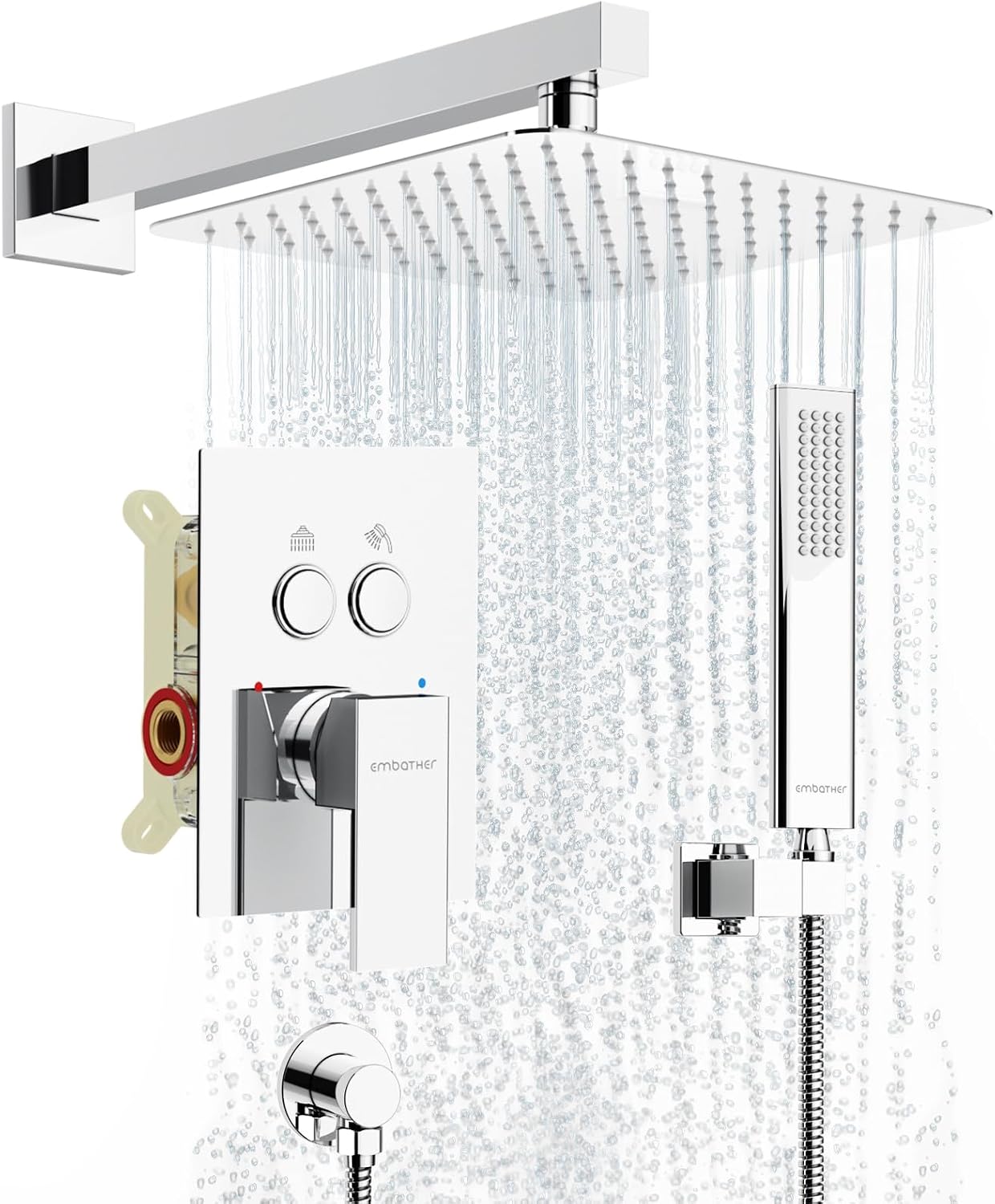 Shower System Shower Faucet Set with Push-Button Diverter and Wall Supply Elbow 10 Inch Shower Head Polished Chrome