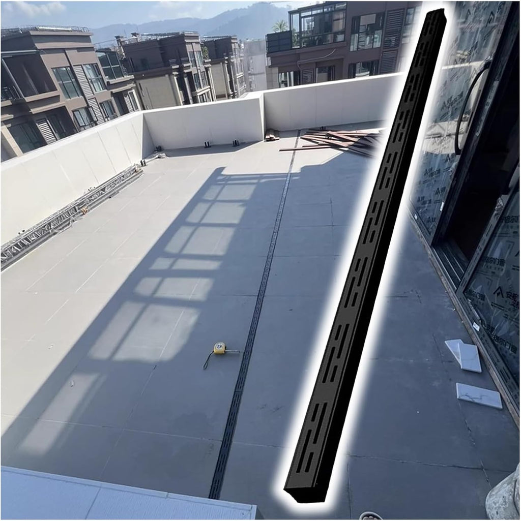LZMZMQ 2-in Slim Channel Drain and Grate Kit, 1m 1.5m 2m Long Driveway Pool Deck Drainage Guttering Pipe and Sewerage Cover, Stainless Steel Jointable Linear Shower Drain(Black,Length-1.5m/4.9ft)