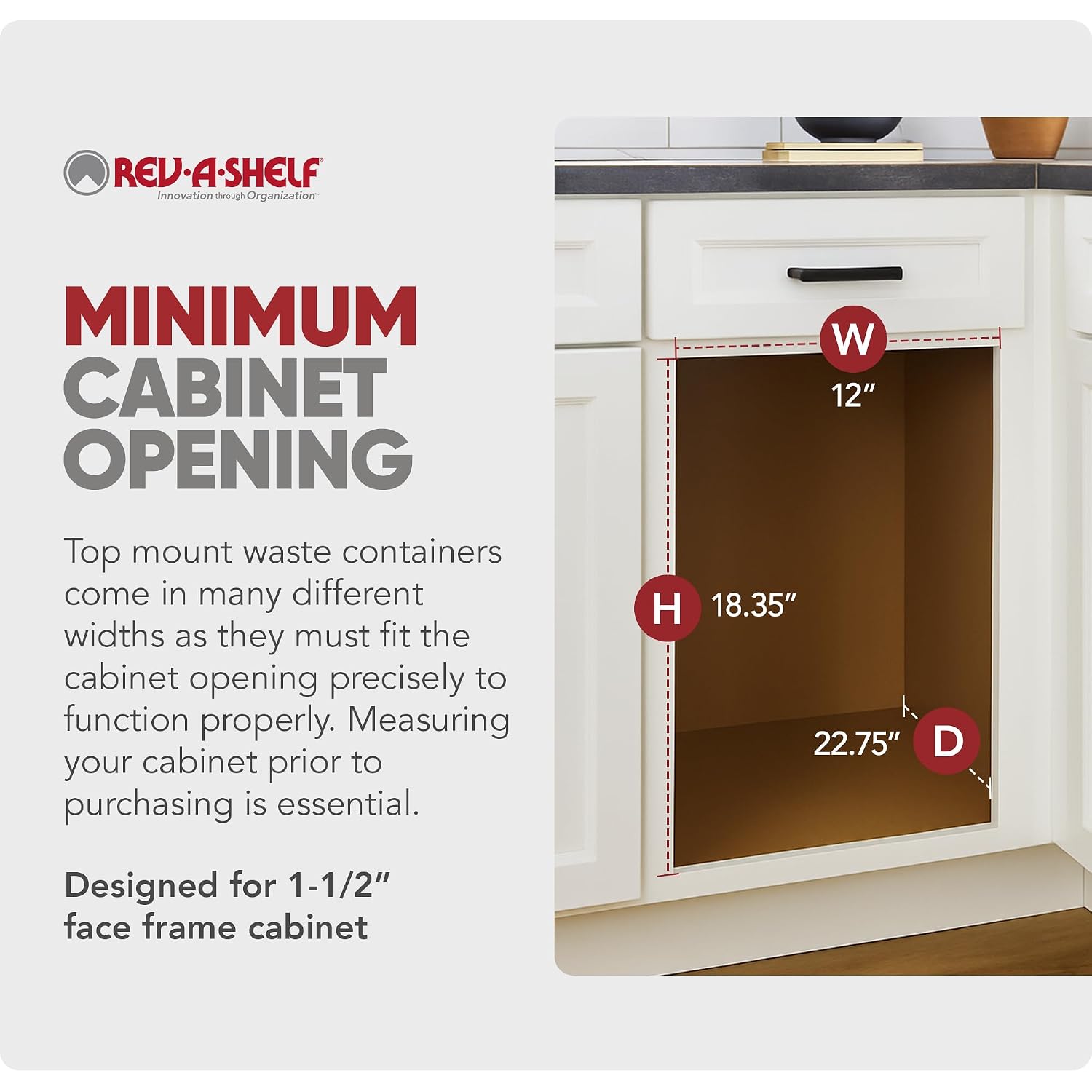 Rev-A-Shelf 35 Qt Top Mount Single Pullout Under Cabinet Kitchen Trash Cans w/Soft-Close for Base Cabinets,150 Pound Rated Full-Extension Slides, Min Opening Width of 12', Silver, 4WCTM-12BBSCDM1