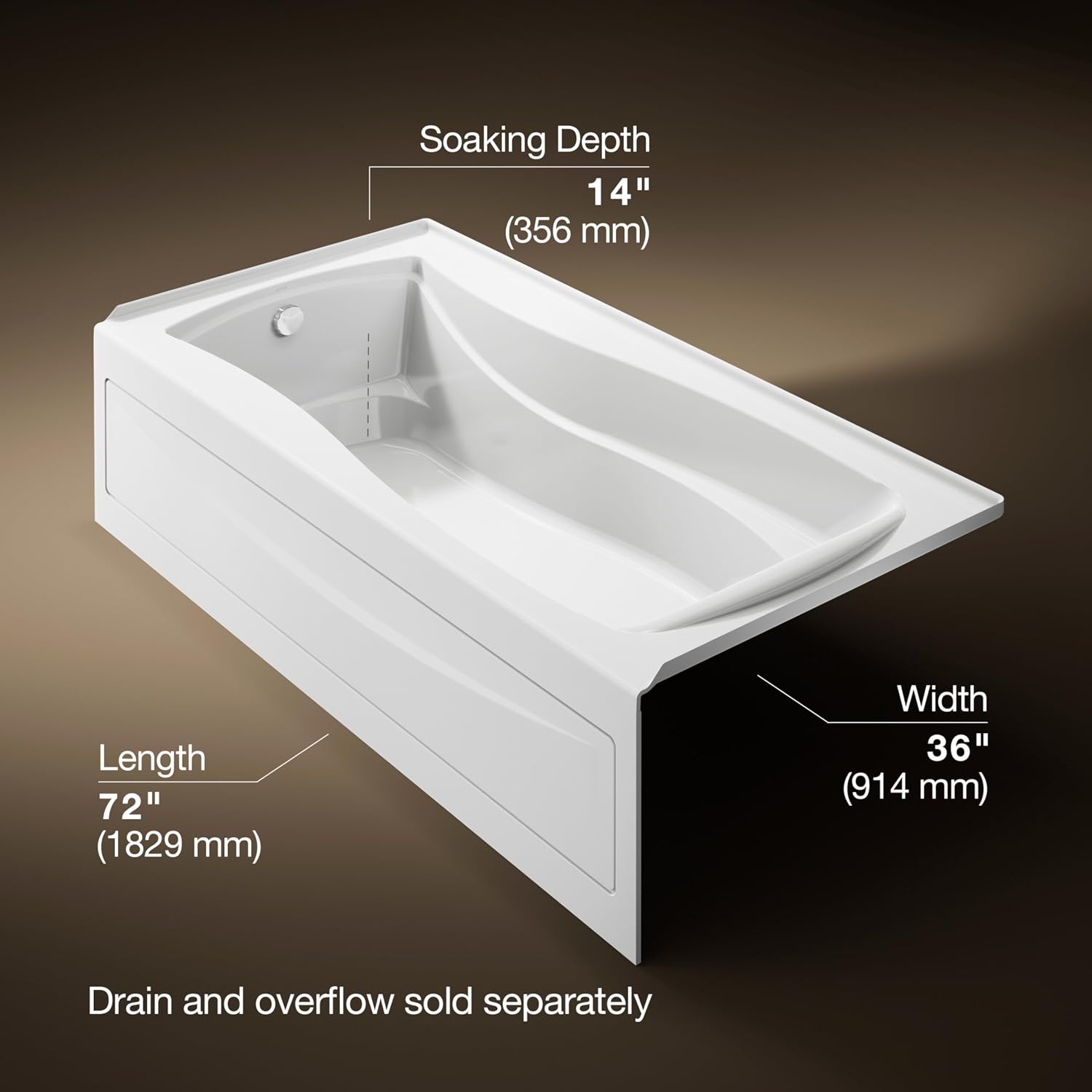 Kohler 1259-LA-0 Mariposa® 72' x 36' alcove bath, left drain, White