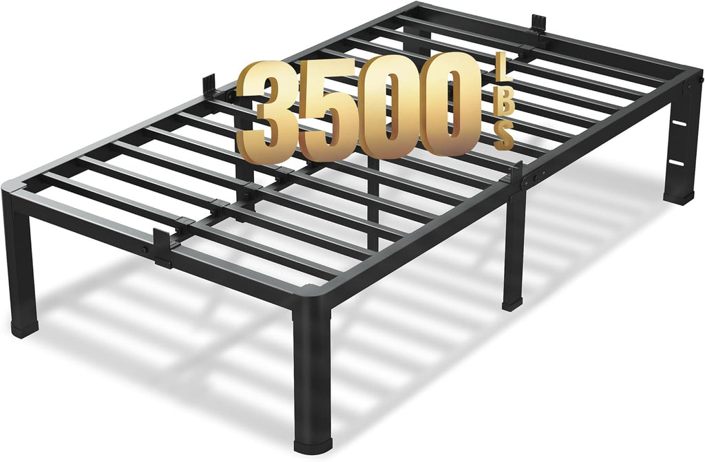 VIPSHOW 18 Inch Twin XL Bed Frame, 3500Lbs Heavy Duty Metal Platform with Round Corner Legs Mattress Slide Stopper, Steel Slat Support No Box Spring Needed, Noise Free, Non-Slip, Easy Assembly