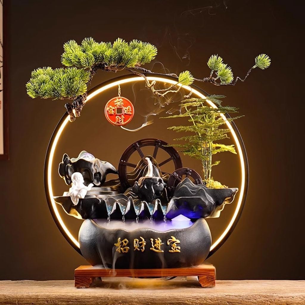 GUERNSEY Tabletop Fountain Chinese Style Water Circulation Ornaments Living Room Waterwheel Circulating Water Ornaments Study Desk Fountain Indoor Waterfall Feature Indoor Fountain