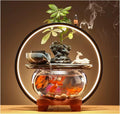HIHELO Desktop Fountain Indoor Relax Tabletop Fountain with Glass Fish Tank, Wooden Base and LED Lights, Indoor Zen Tabletop Relax Water Feature Water Fountain Outdoor (Color : C)