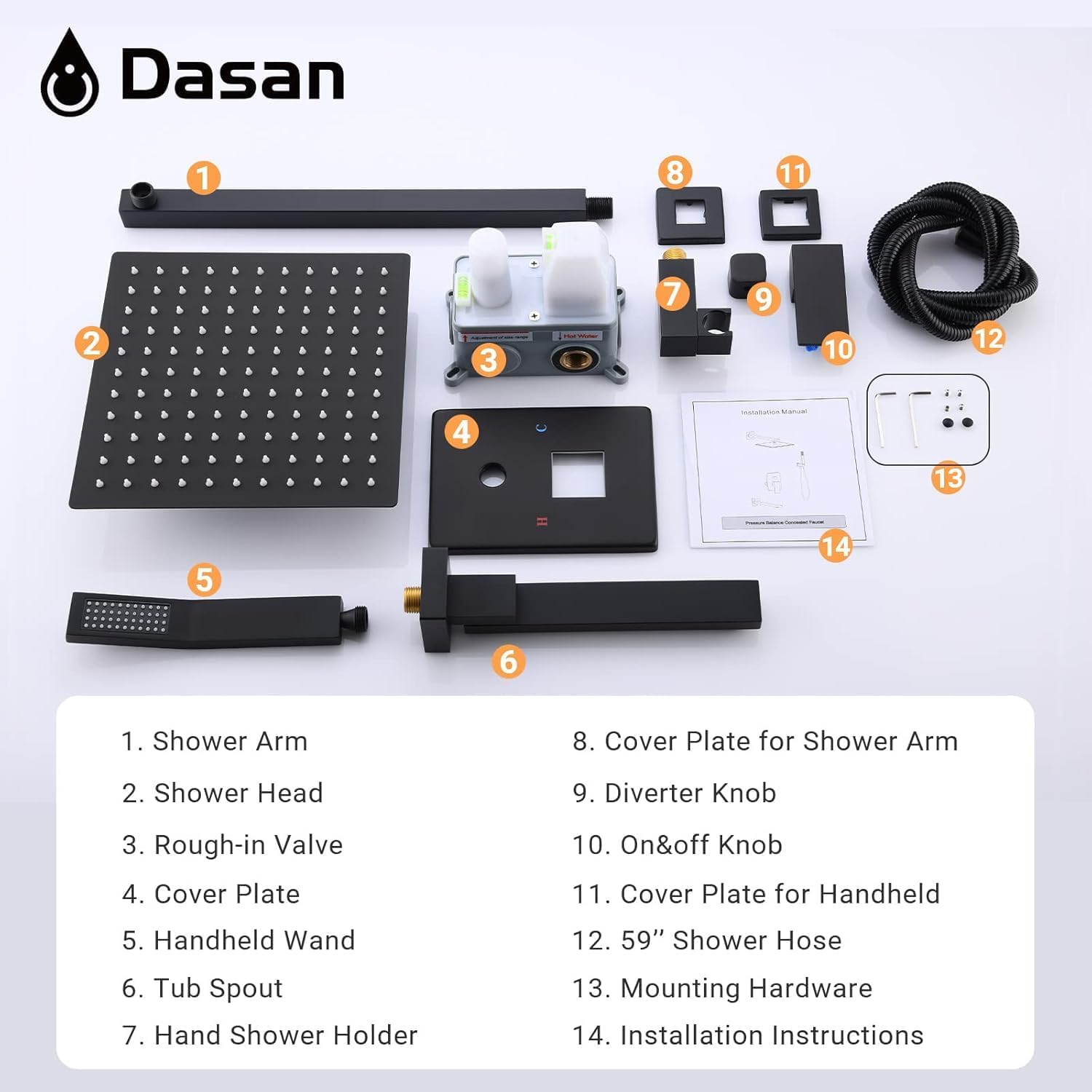 DASAN Tub Shower Faucets Sets Complete Matte Black Bathtub Shower System with Tub Spout, Bathtub Faucet Set Tub and Shower Faucet Combo Trim Kit with Rough-in Valve
