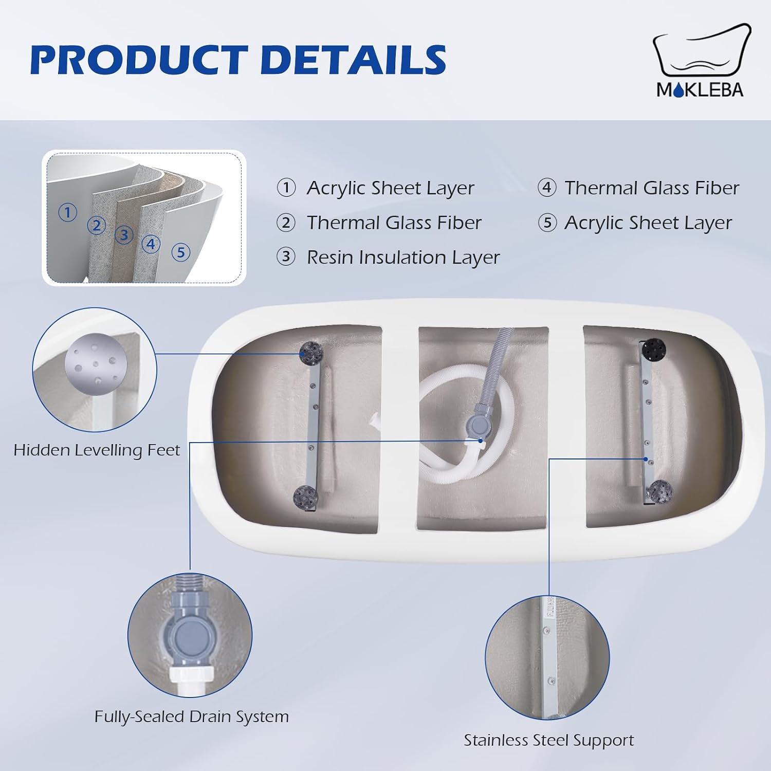 59' Lucite Acrylic Freestanding Bathtub, Rectangular Shape Contemporary Soaking Tub with Toe-tap Chrome Center Drain, Slotted Overflow, cUPC Certified, Glossy White