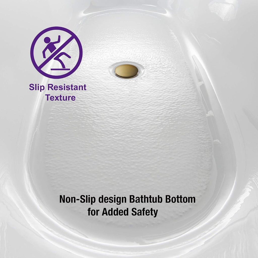 WOODBRIDGE 59' Acrylic Freestanding Bathtub Contemporary Soaking White Tub with Brushed Gold Overflow and Drain,B0014-BG