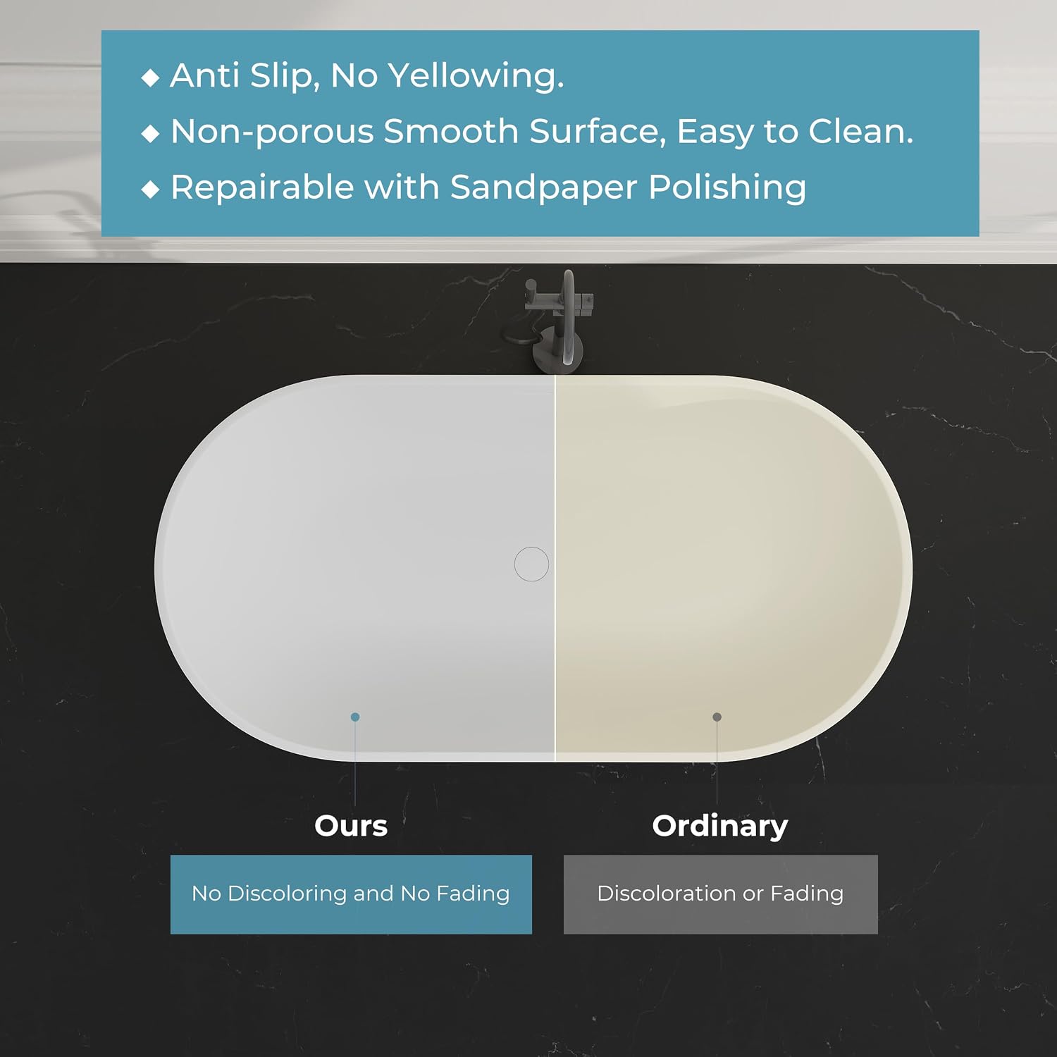Premium 59' Solid Surface Freestanding Bathtub, Upgraded Oval Stone Resin Tub with Overflow and Pop-up Drain, Matte White