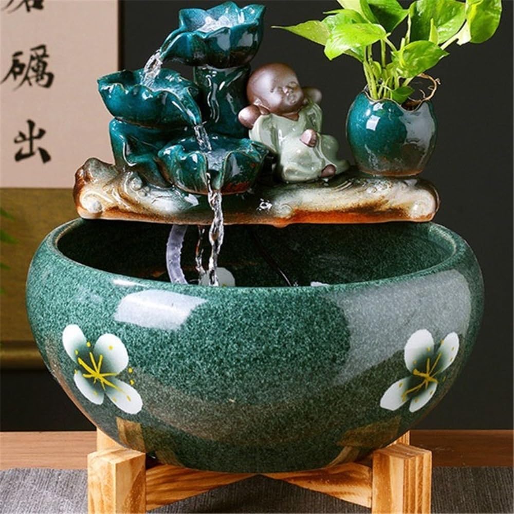 Tabletop Ceramic Fish Tank Circulating Water Flow Ornament Indoor Tabletop Fountain Decor(Large)