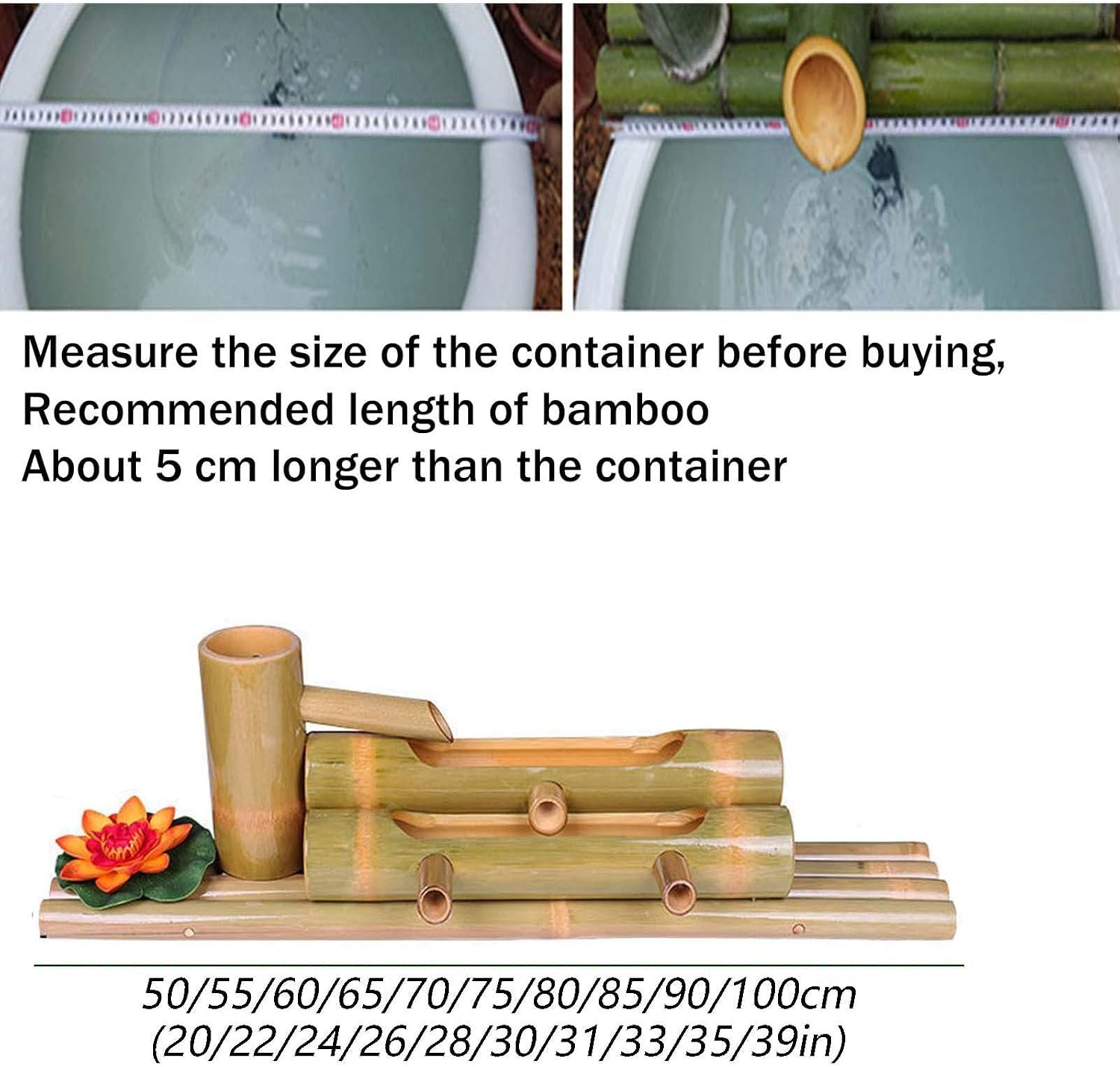 Bamboo Fountain Kit with Pump Solar Fountain for Outside, Zen Garden Water Fountain Bamboo Water Feature Swing Pump Water Landscape Japanese Garden Decoration,50cm,85cm