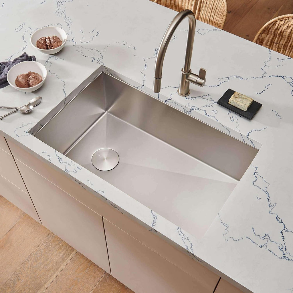Ruvati 30-inch Rounded Corners Slope Bottom Offset Drain Undermount Kitchen Sink Single Bowl - 16 Gauge Stainless Steel Kitchen Sink with Brushed Finish hides scratches, Easy-to-Clean - RVH7480