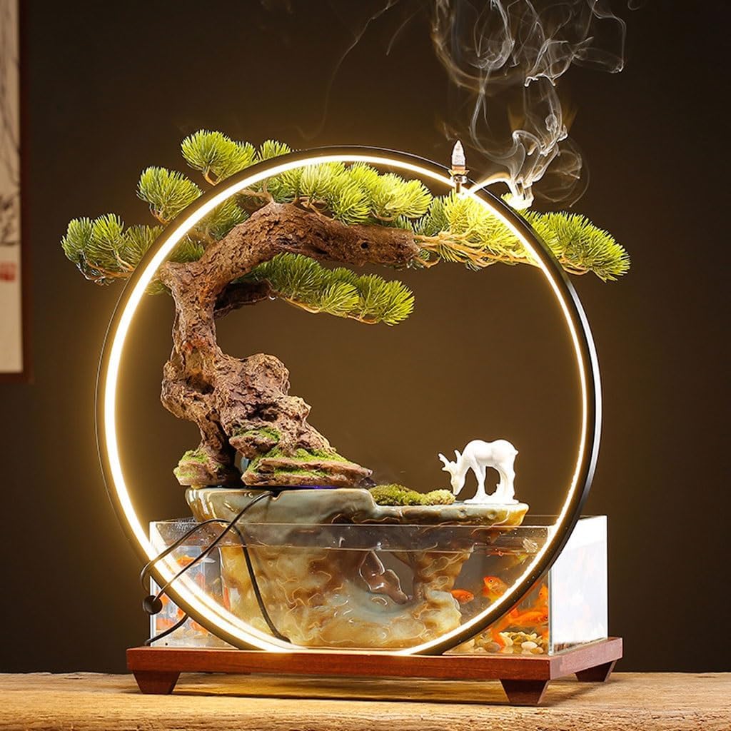 GUERNSEY Tabletop Fountain Tabletop Fountains Flowing Water Glass Fish Tank Decorative Ornaments Living Room Desktop Circulating Water Table Fountain Ornaments Indoor Fountain