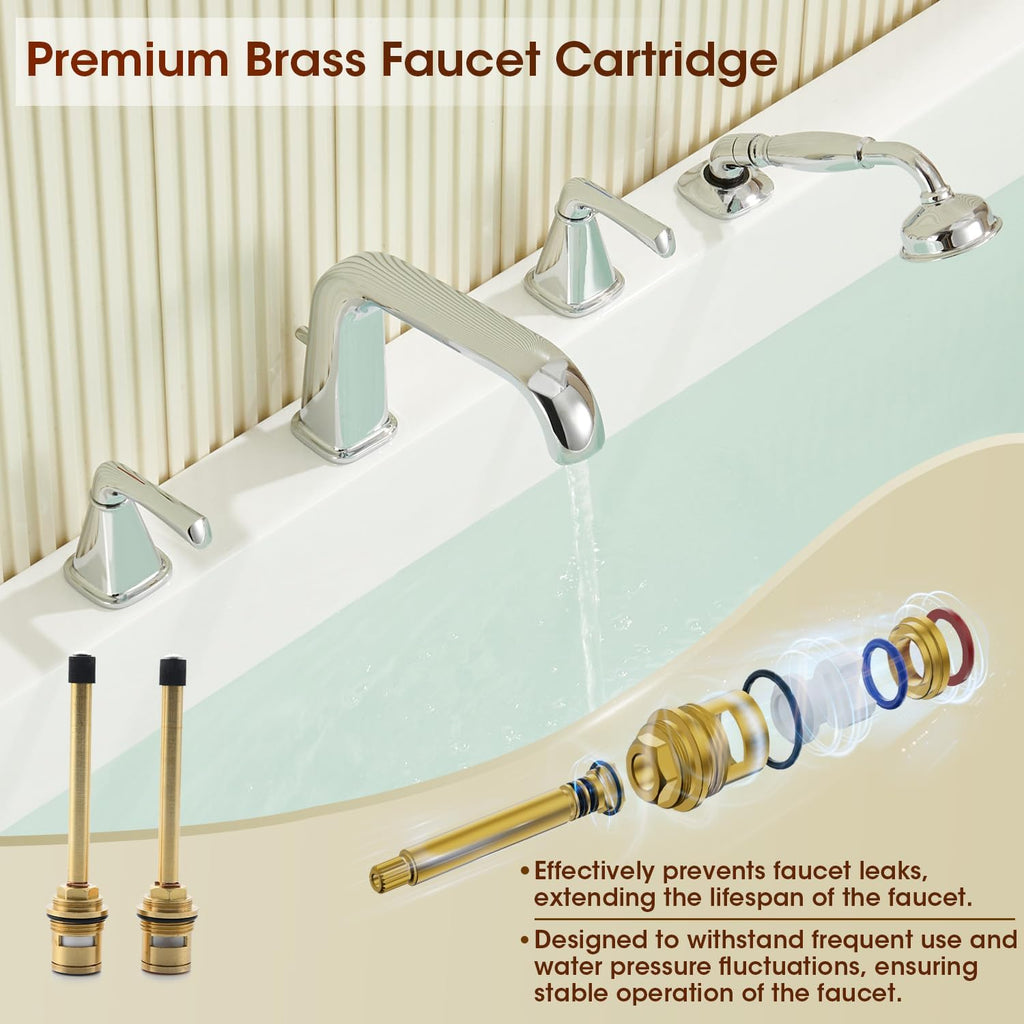 Roman Bathtub Faucet with Sprayer, Qinkell Tub Faucet Set with Valve, 4 Hole Deck Mount Tub Faucets, 2 Handle High Flow Tub Filler with Hand Shower and Supply Lines Polished Chrome