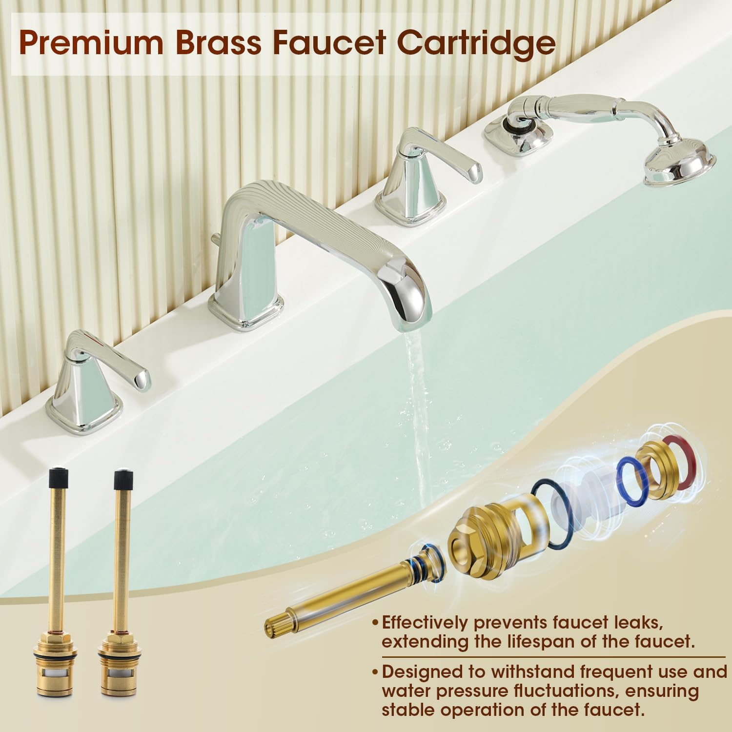 Roman Bathtub Faucet with Sprayer, Qinkell Tub Faucet Set with Valve, 4 Hole Deck Mount Tub Faucets, 2 Handle High Flow Tub Filler with Hand Shower and Supply Lines Polished Chrome