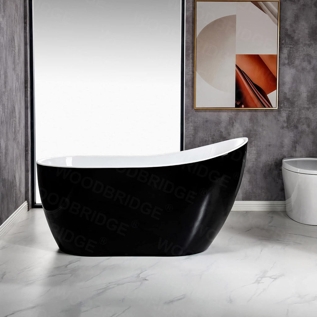 WOODBRIDGE 54' Acrylic Freestanding Bathtub Contemporary Soaking Black Tub with Matte Black Overflow and Drain，BTA1807-MB