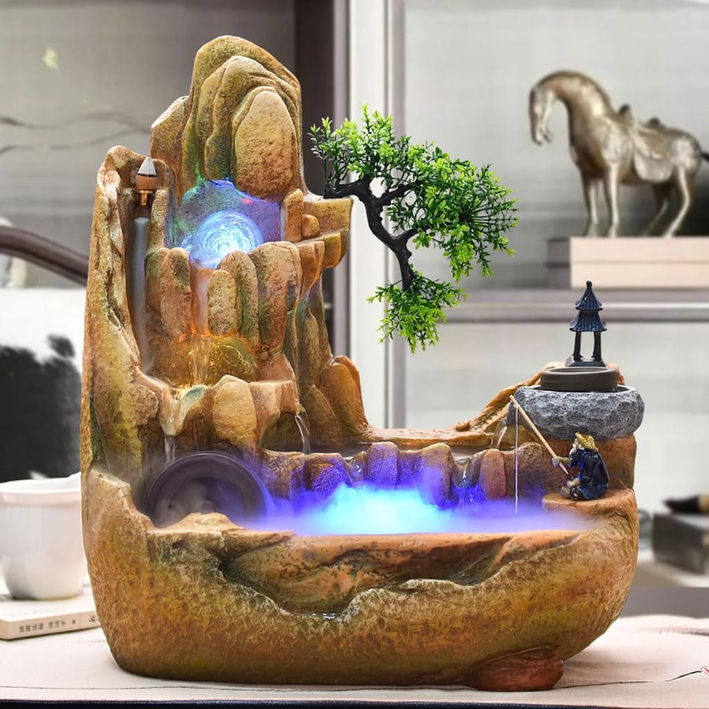 GUERNSEY Tabletop Fountain Mountain Water Fountain Ornaments Water Wheel Indoor Living Room Desktop Office Landscape Decorations Indoor Fountain