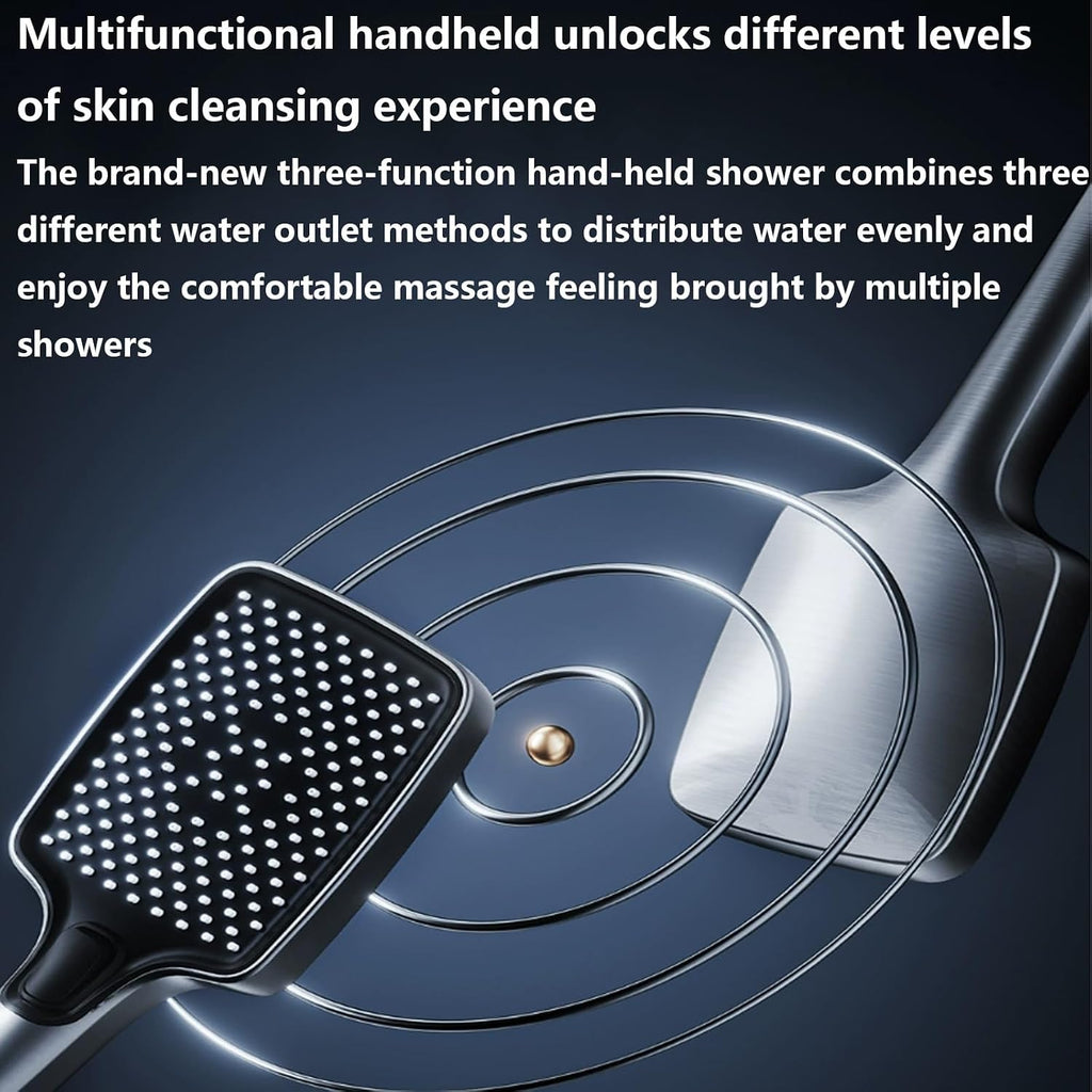 Shower set with smart constant temperature, shower set with LED digital display, shower set with hidden drain, with air booster, piano keys, four-speed square spray, suitable for bathrooms ( Color : W