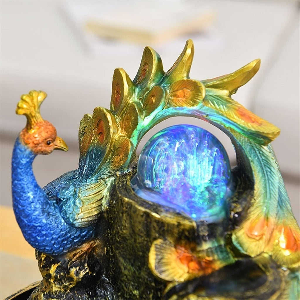 HIHELO Tabletop Fountain Tabletop Fountain Peacock Home Feng Shui Ball Desktop Fountain Dining Table Office Desktop Running Water Feng Shui Ornament Indoor Fountain