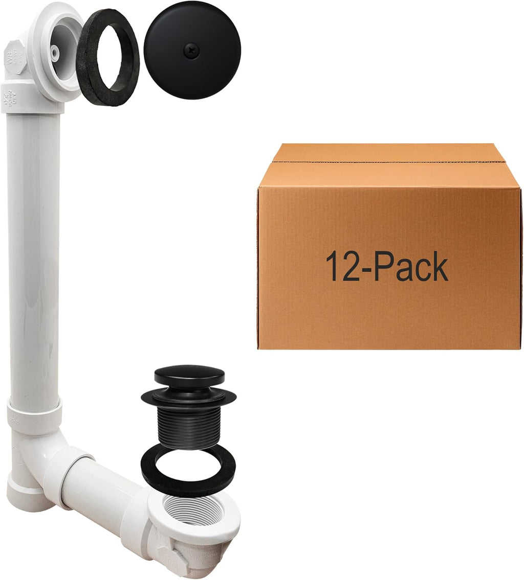 Westbrass D49321-12-62 1-1/2' x 12' Bath Waste & Overflow Assembly with One-Hole Faceplate Cover and Tip-Toe Drain Plug - SCH. 40 PVC, Matte Black (12-Pack)