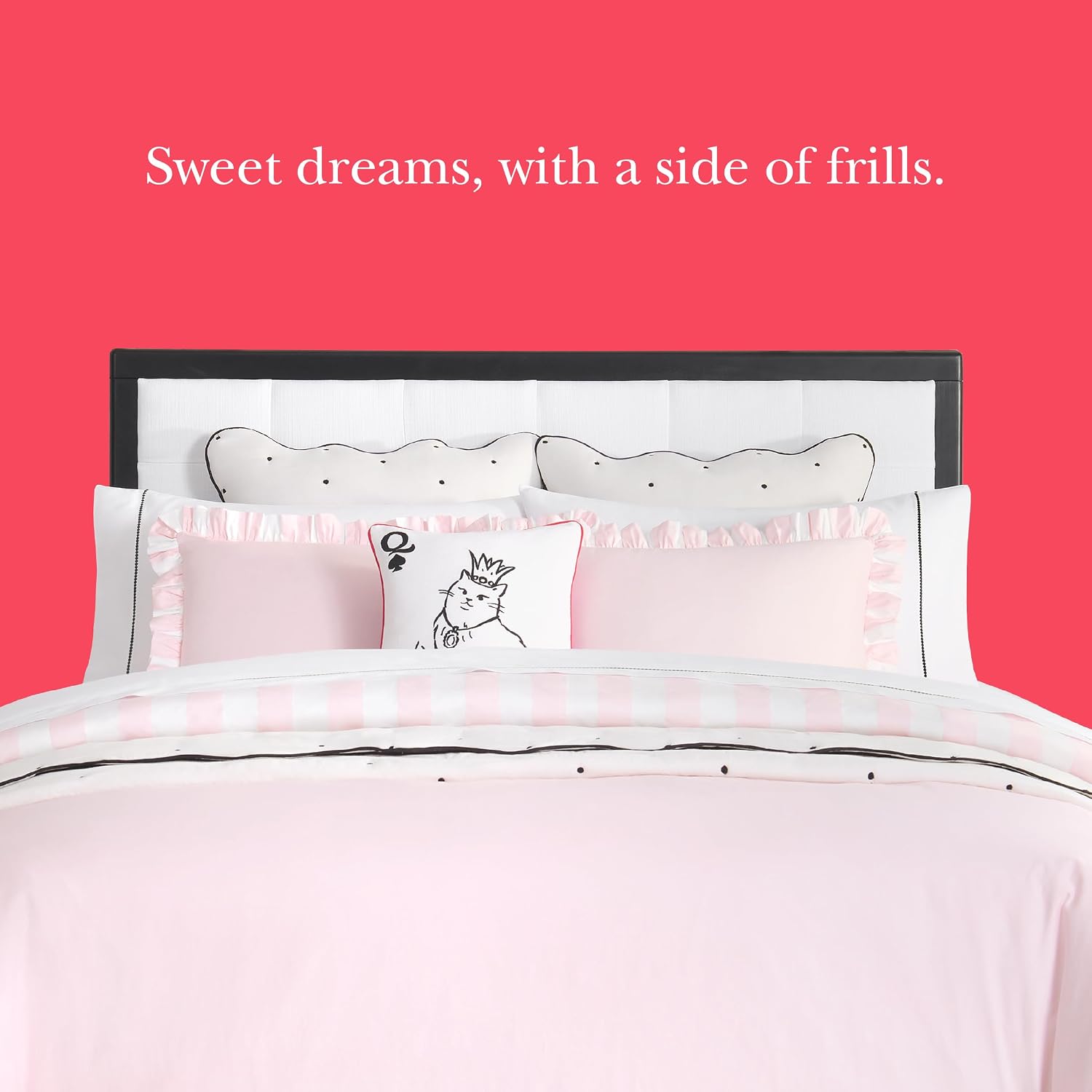 kate spade new york Sateen Ruffle Full/Queen Comforter Set, 300 Thread Count Cotton Sateen Reversible Cover, All Season 3 Piece Bedding, Machine Washable, Pink