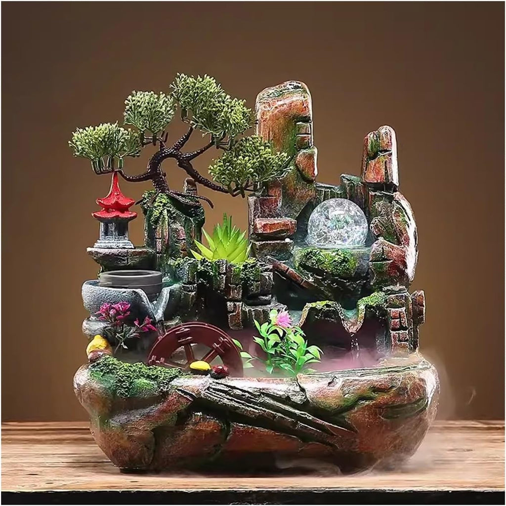 GRFIT Indoor Fountain Atomized Bonsai Rocket, Running Water Fountain, Small Table Ornaments, Crystal Ball Gifts, Ceramic Landscape Ornaments Tabletop Fountain